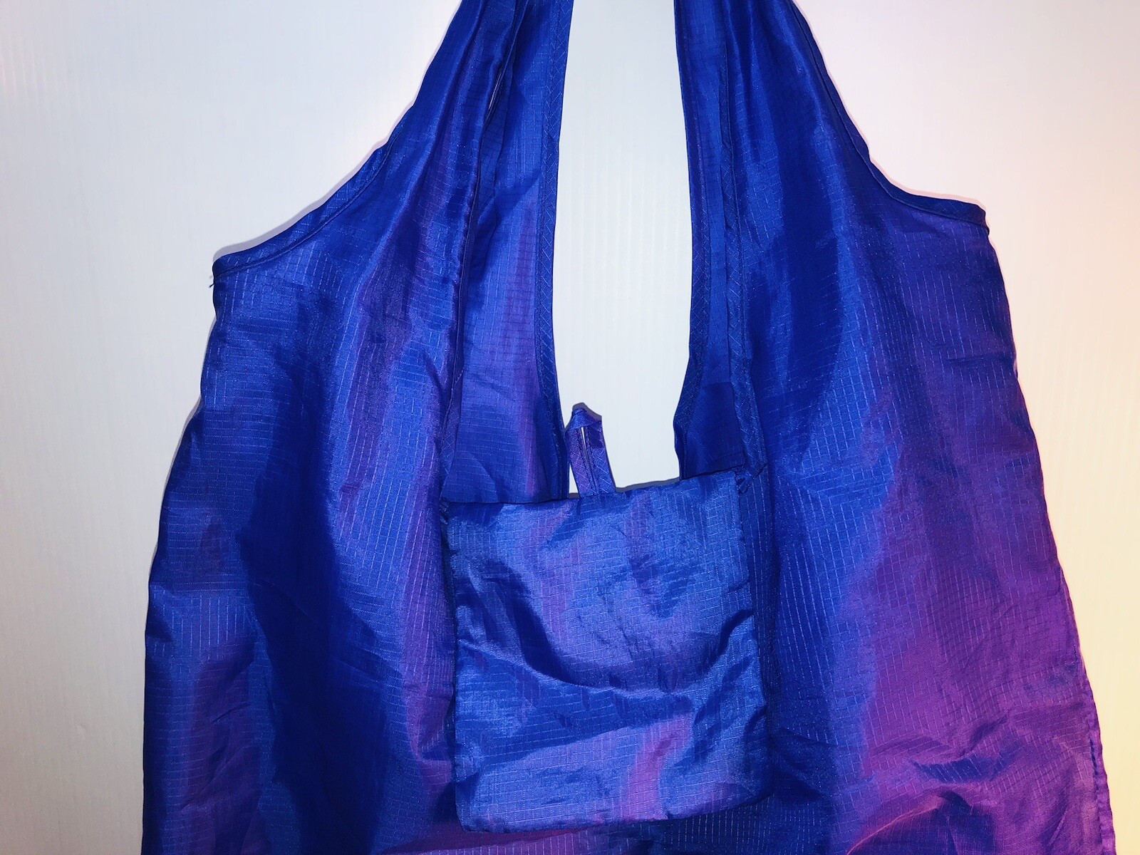 Large Reusable Shopping Bag Eco-Friendly Foldable Tote Long Handle Grocery Blue
