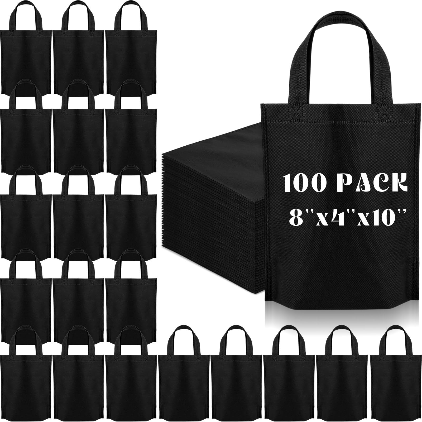 100 Pcs Reusable Grocery Bags Bulk 8 x 4 x 10 Inch Non Woven Shopping Bags wi…