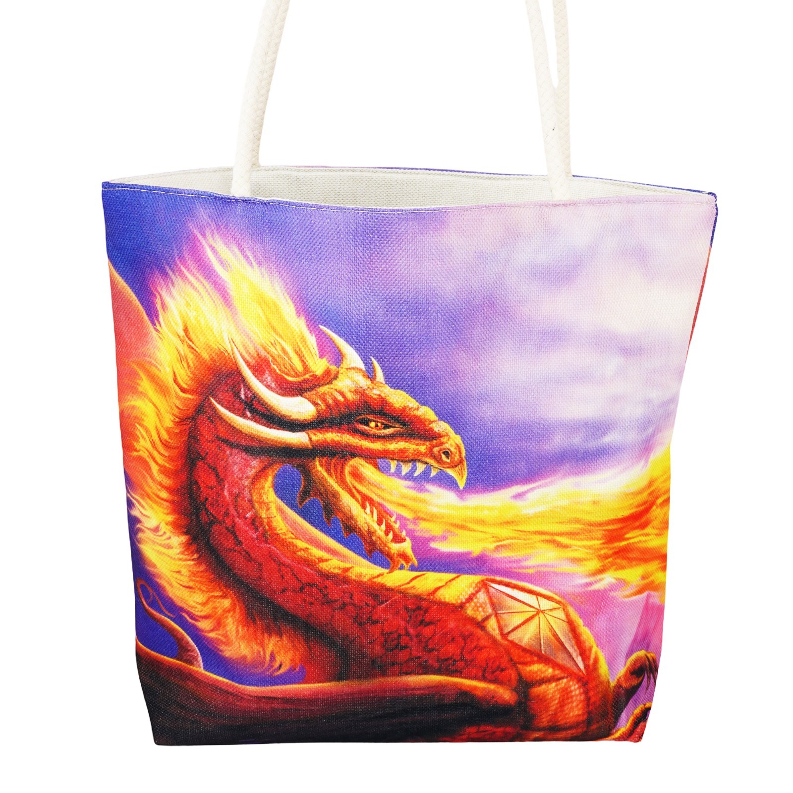 Fire Dragon Techno Jute Tote Bag – Eco-Friendly 17 x 15 x 4.5 Inch Shoulder Bag