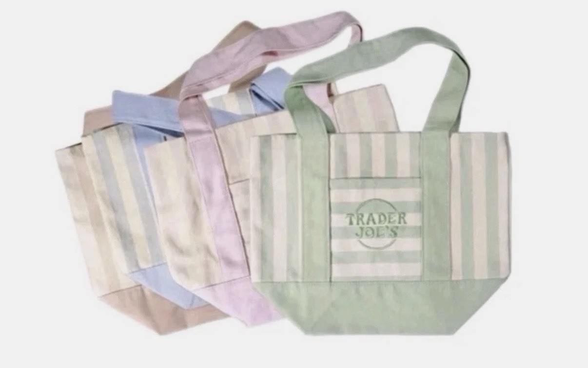 Trader Joe’s Reusable Tote Bag, Multicolor Striped Pattern Carry Tote