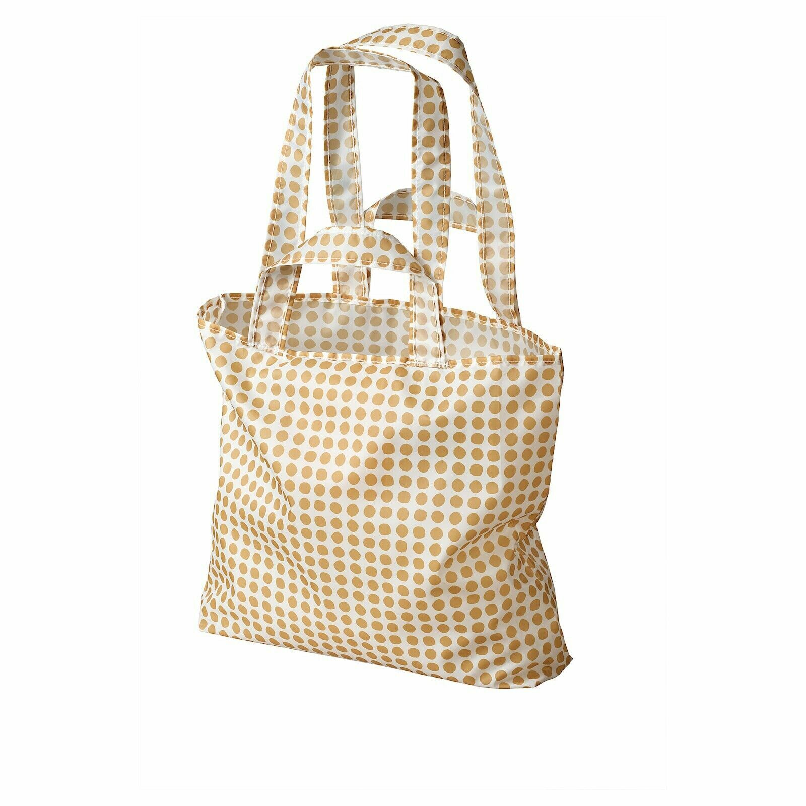2 IKEA Skynke Reusable Shopping Bag Grocery Recycled Gold Polka Dot Sustainable
