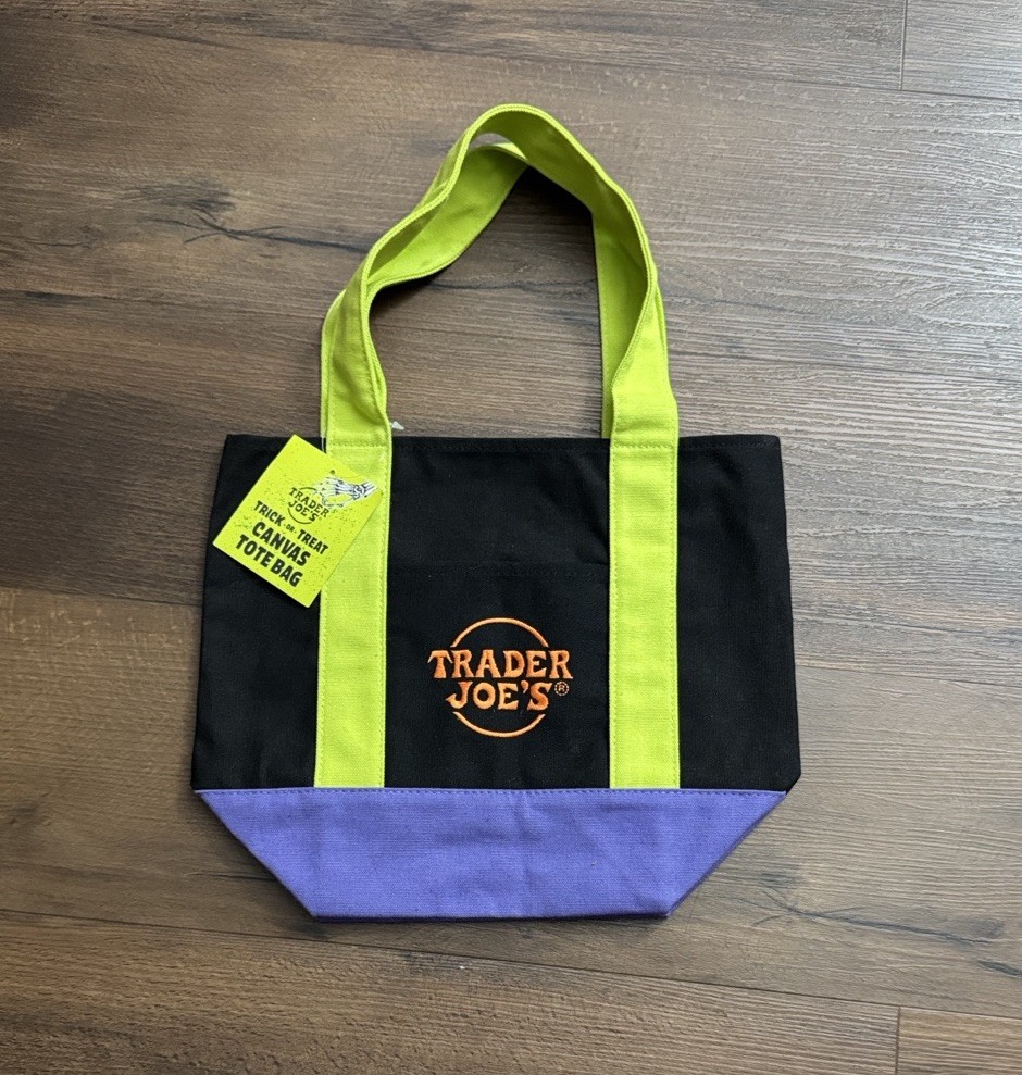 Trader Joe’s 2025 Black, Green Straps Mini Halloween Canvas Tote Bag 👻