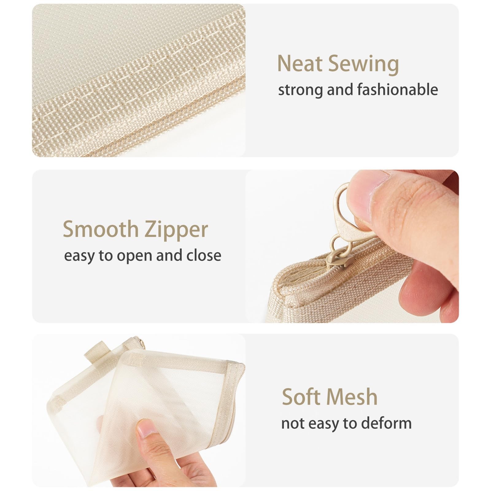 6Pcs Mesh Makeup Brush Bag Zipper Pouch Bags Portable gray, pink, yellow