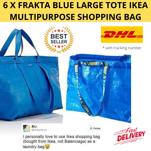 NEW 6 XFRAKTA IKEA Blue Large Multipurpose, Reusable, Foldable, Tote Laundry