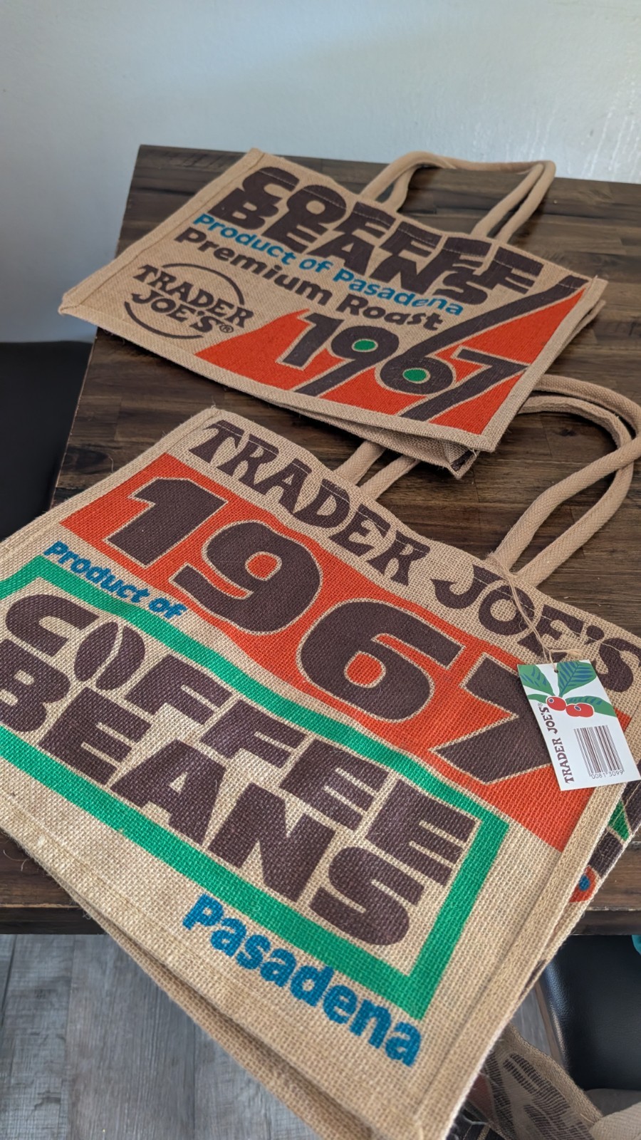 ☕(1) NEW Trader Joe’s Jute Bag Reusable 1967 Pasadena Coffee Beans
