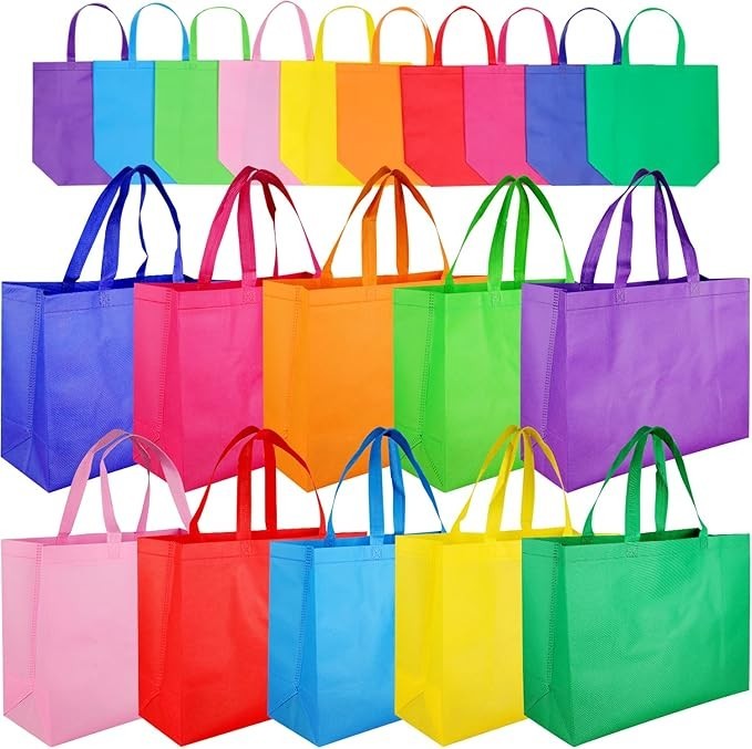 Large Non Woven Tote Bags, 15.7” Rainbow Reusable Shopping Bags for Groceries