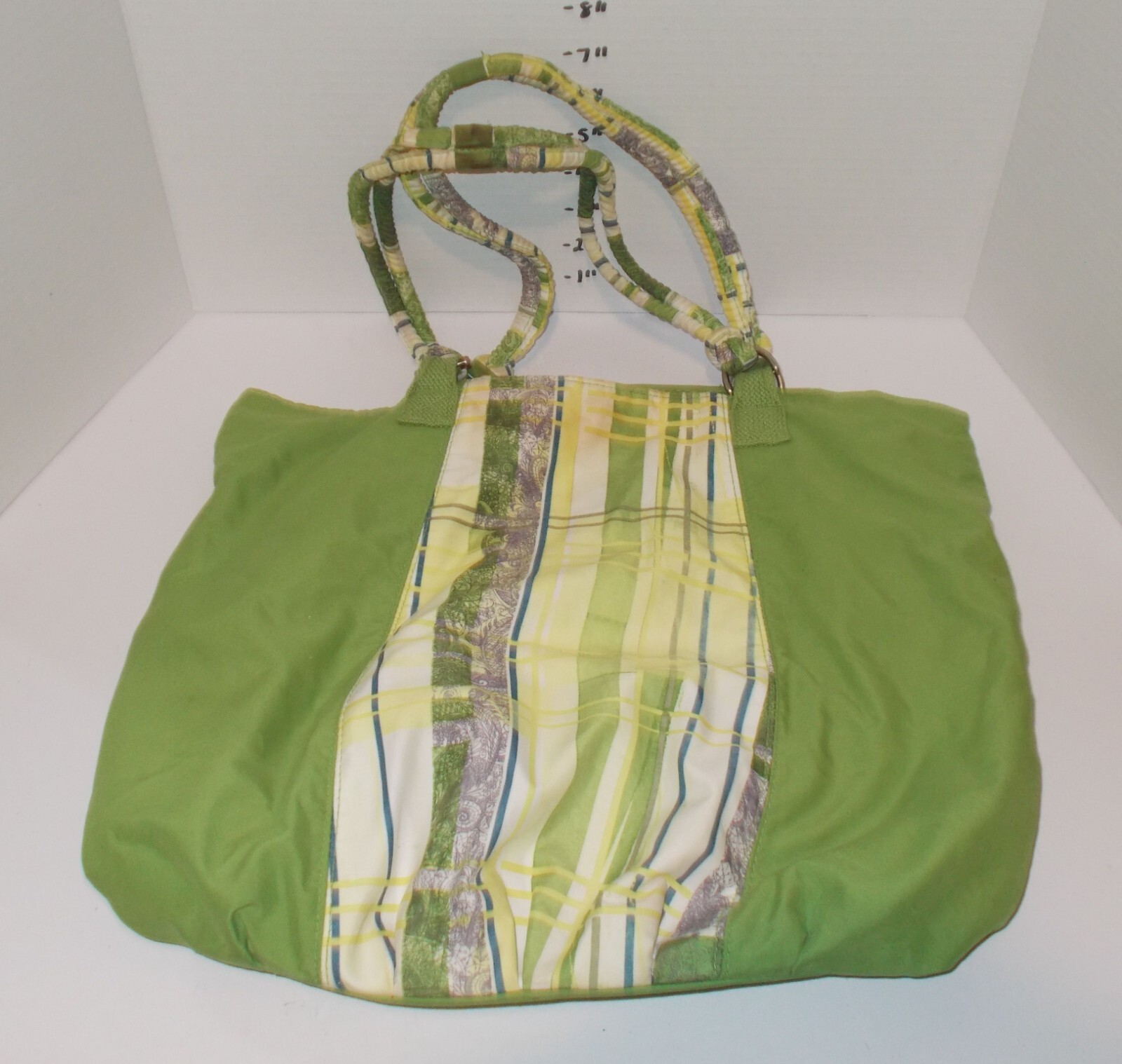 Oakley Womens Plaid Beach Travel Tote Bag Acrid Green 17″ x 15″ x 5″ reversible