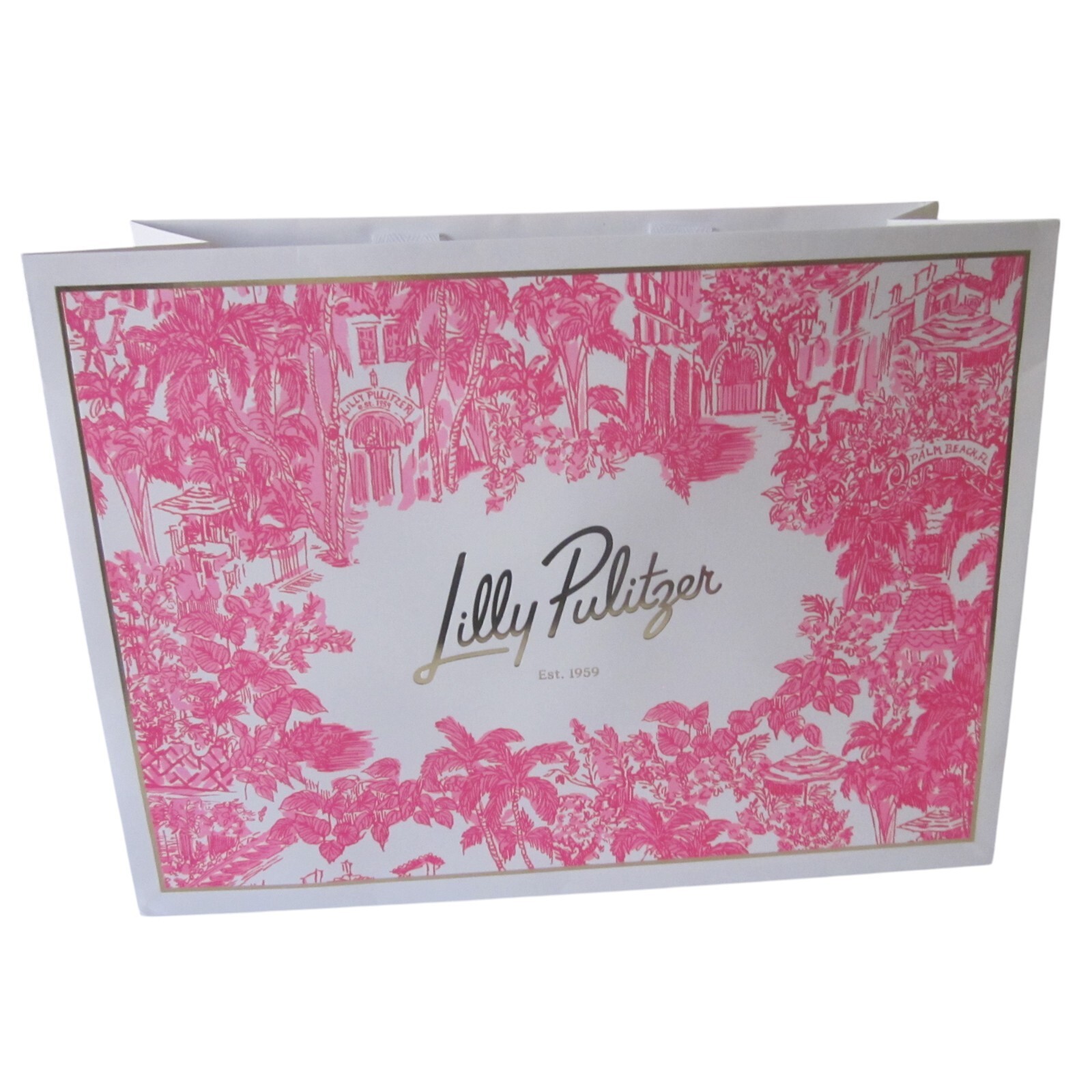 NEW LILLY PULITZER Pink & White Print Shopping Bag Tote 15 x 11 x 6