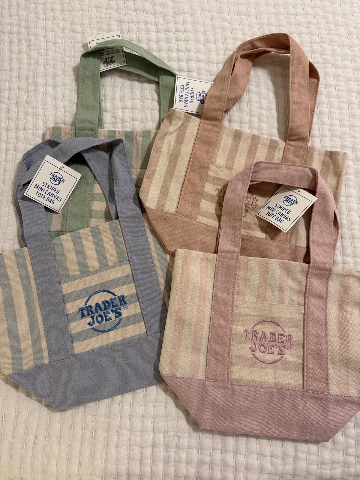 Trader Joe’s Mini Pastel Stripe Canvas Tote Bag Limited Edition Set Of 4 IN HAND