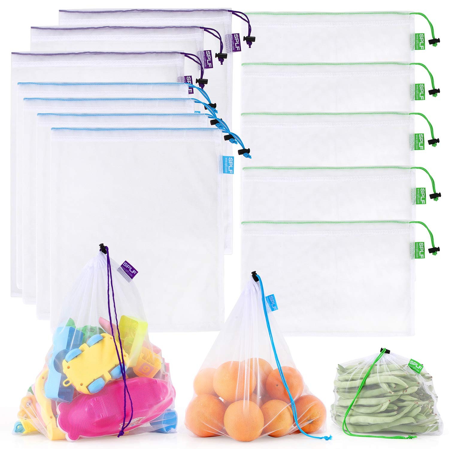 12 Pcs Heavy Duty Reusable Mesh Produce Bags, Barcode Scanable See Through Fo…