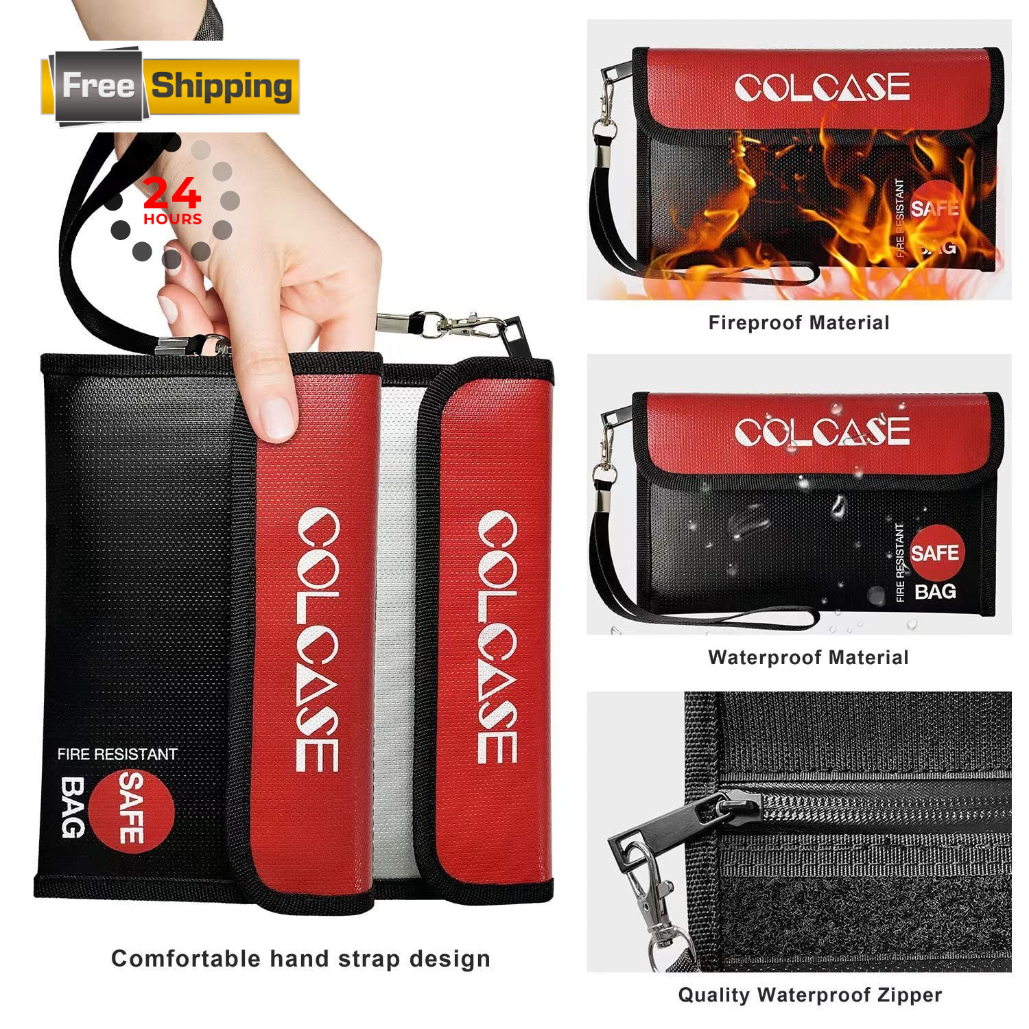 COLCASE Fireproof Money Bag, 2 Pack and 8.3×5 inches, Black