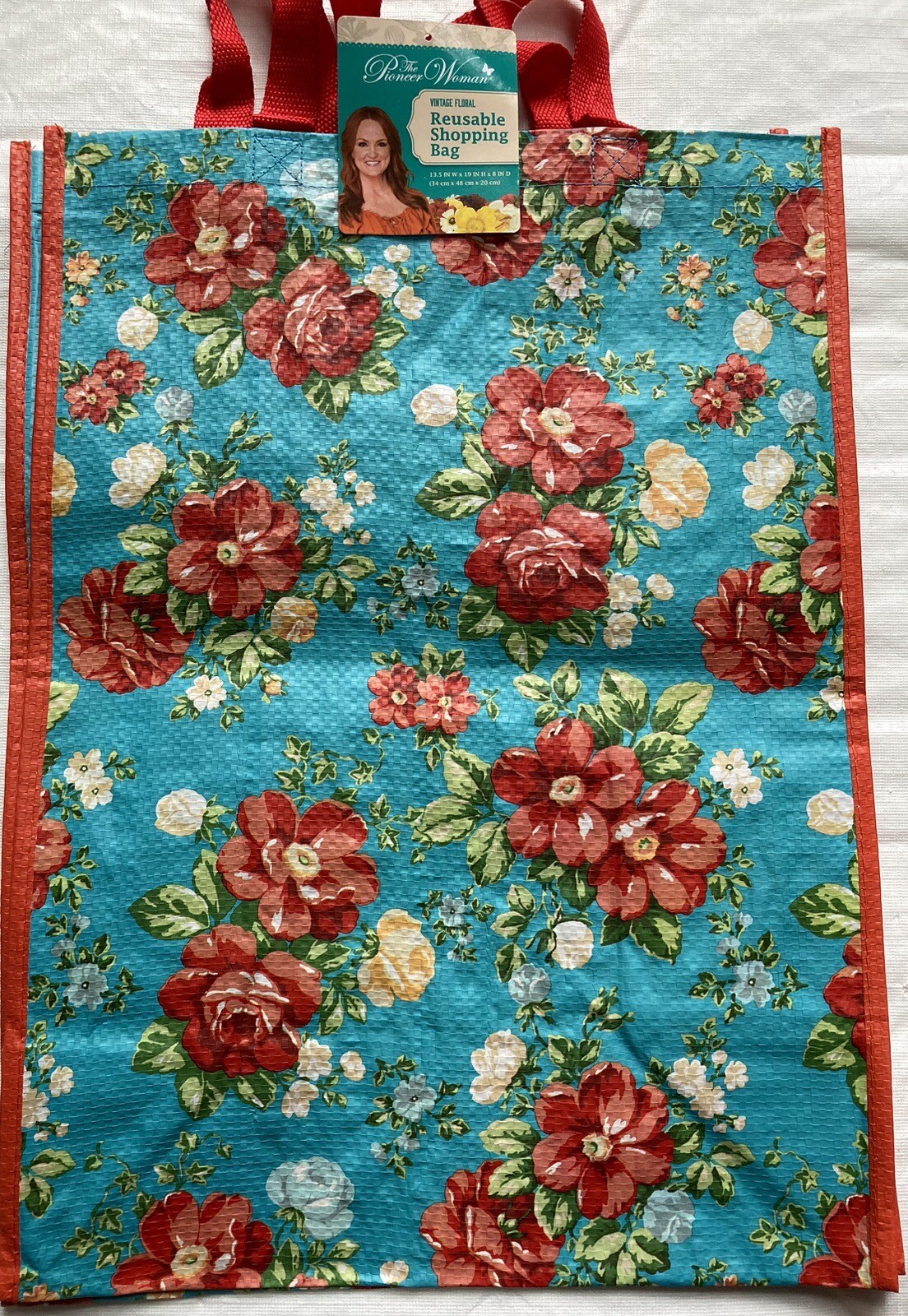 2 NEW Pioneer Woman Reusable Shopping Bags Vintage Floral & Howdy Truck 13.5×19