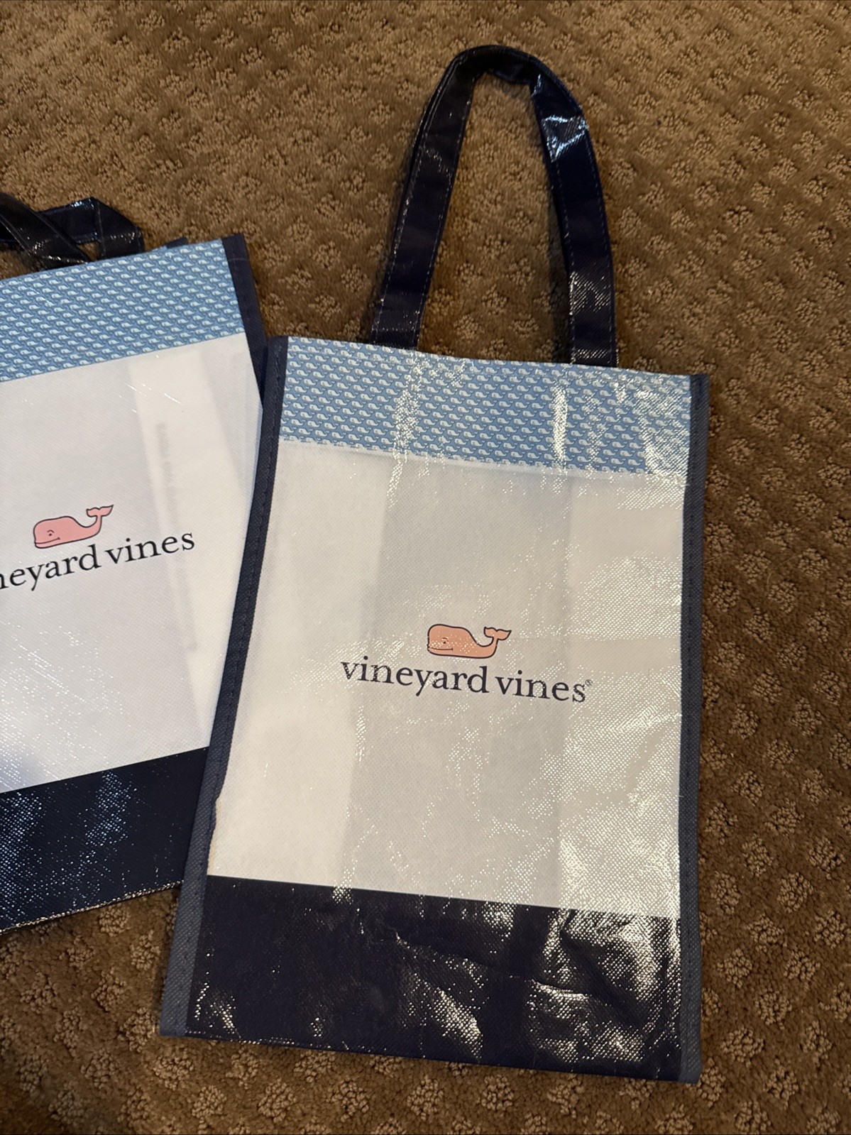 Lot Of 6 Vineyard Vines Reusable Shopping Tote Bags (3) 13 x 9 x 5″ + 15.5×11.5