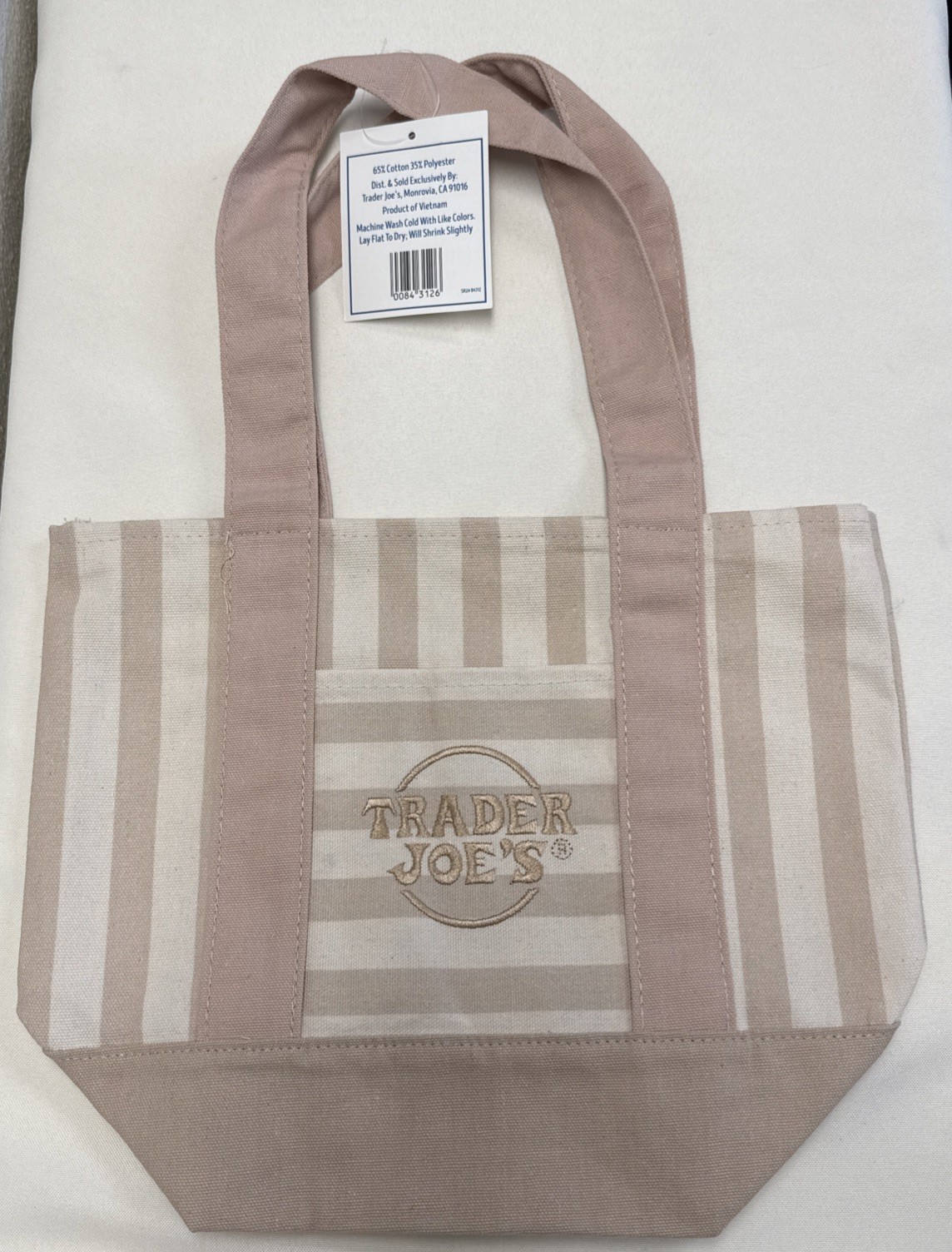 Trader Joe’s Mini Striped Canvas Tote Bag Tan/Beige 13x6x10 NWT I Combine Ship!