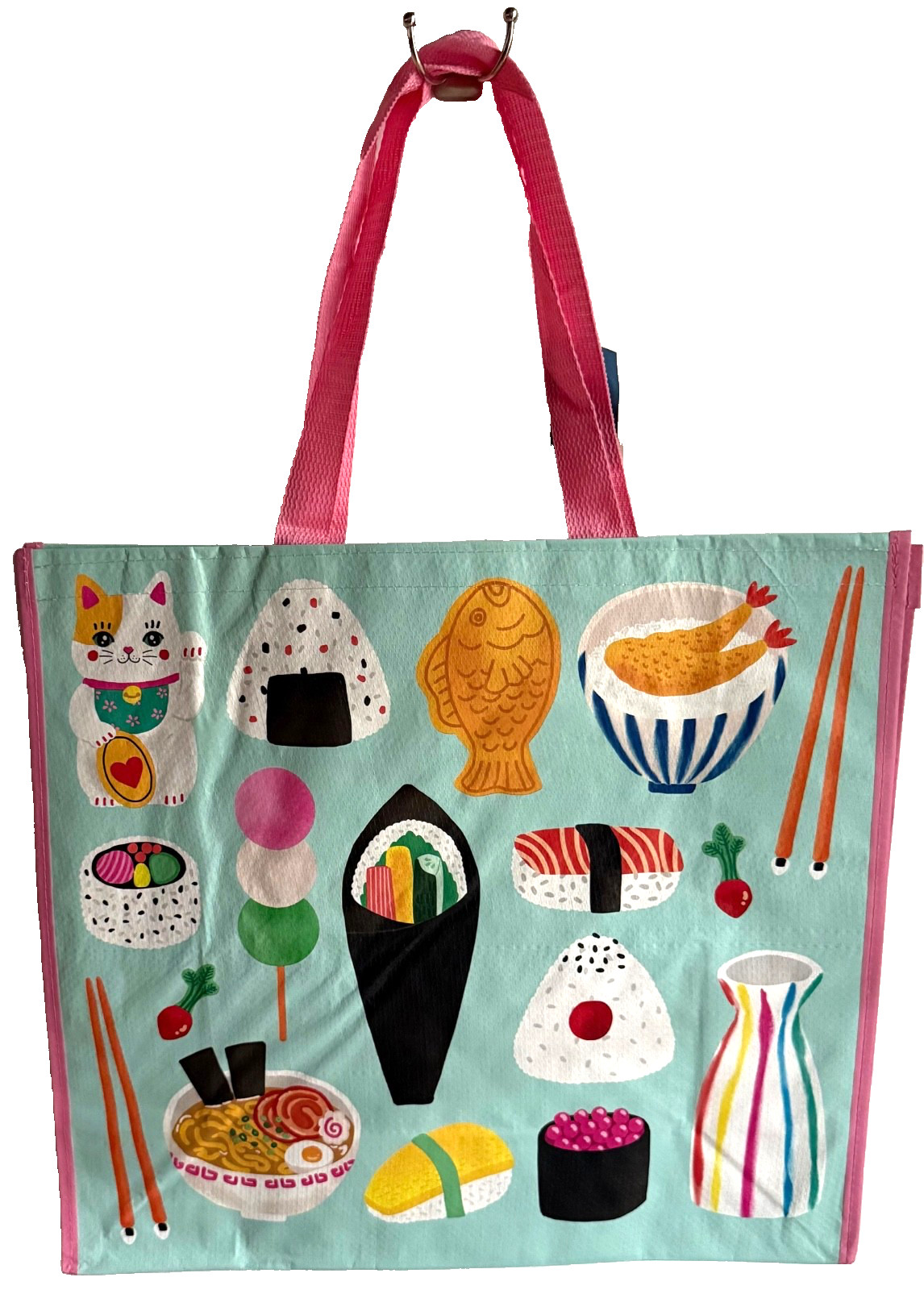 MARSHALLS LARGE TOTE SHOPPING BAG 20″ X 18″ JAPANESE LUCKY CAT SUSHI ONIGIRI NEW