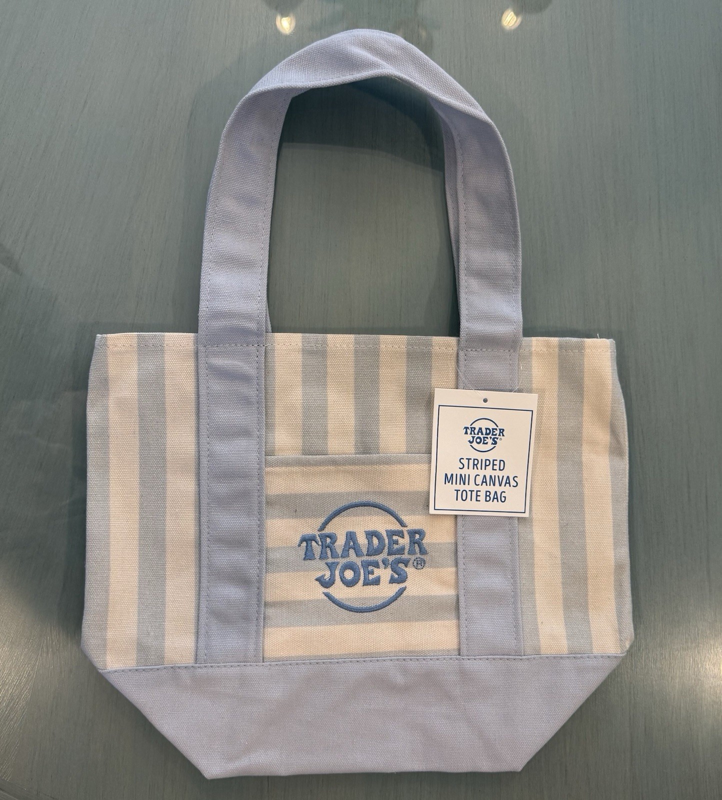 Trader Joe’s Limited Mini Canvas Pastel Striped Tote Bag 2026 Light Blue