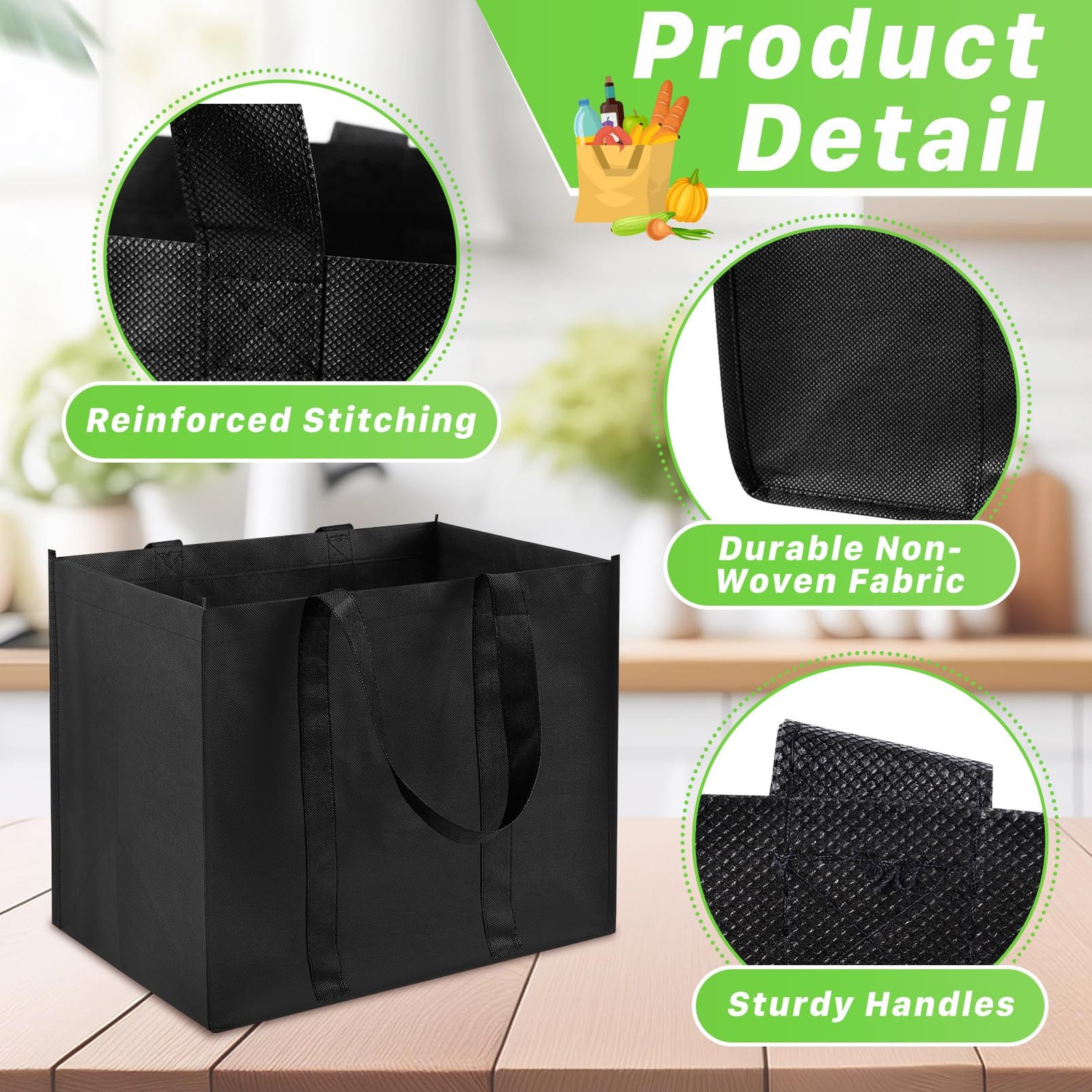 12 Pack Reusable Grocery Bags, Extra Large Foldable Shopping Bags, Heavy Duty…