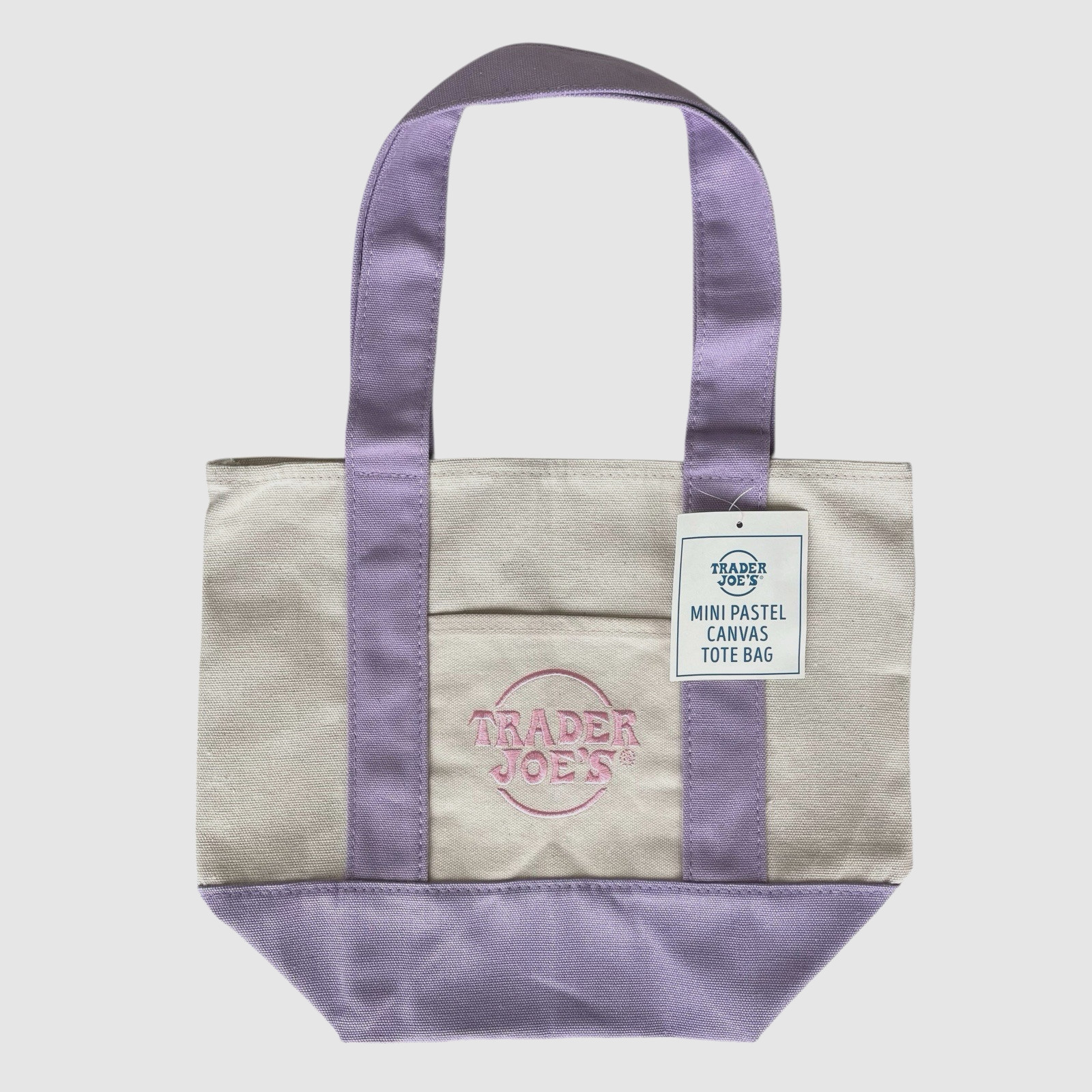 Trader Joe’s Tote Bag Lavender Large Mini Canvas Pastel Pink Spring SET of 2 NWT