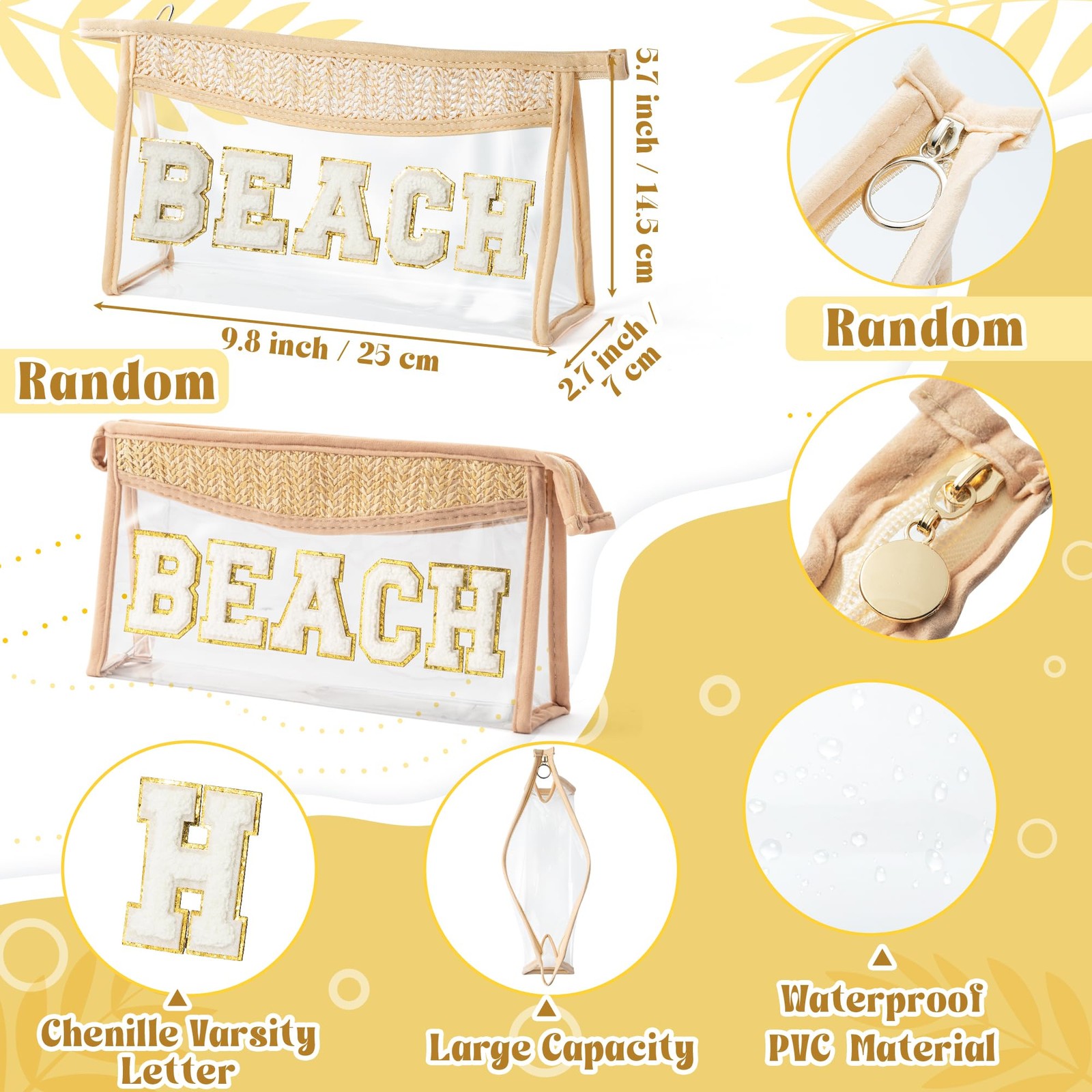Belanttega Boho Patch Beach Cosmetic Bag – Summer BEACH Chenille BEIGE