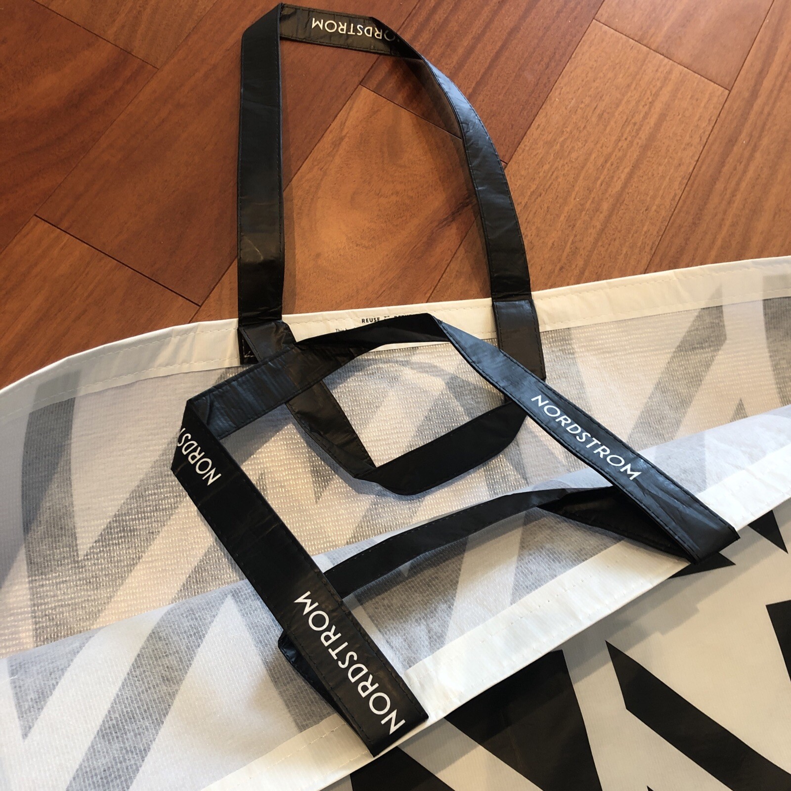 Nordstrom Shopping Tote Reusable Plastic Shopping Eco Black XXL Bag Double Strap