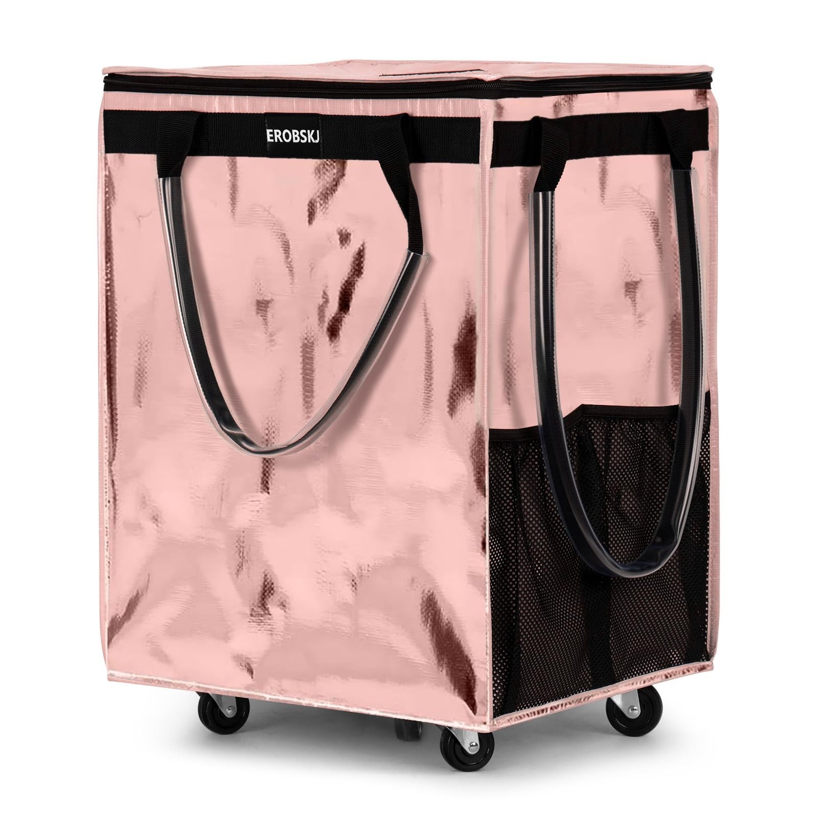 (Large,Rose Gold) Reusable Grocery Bag on Wheels, Foldable Rolling Tote, 90L …