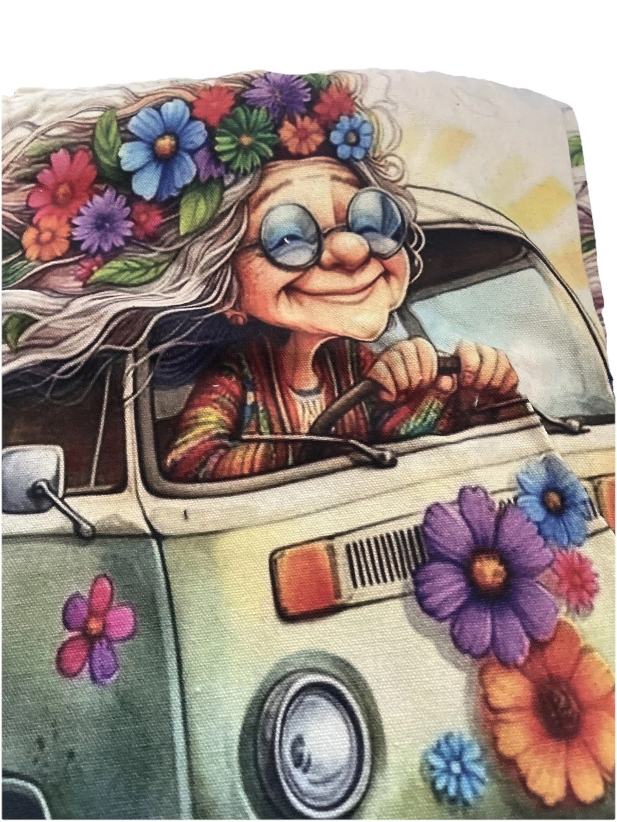 Canvas Reusable Shopping Bag Foldable Old Hippie Van Medium Tote Multicolor