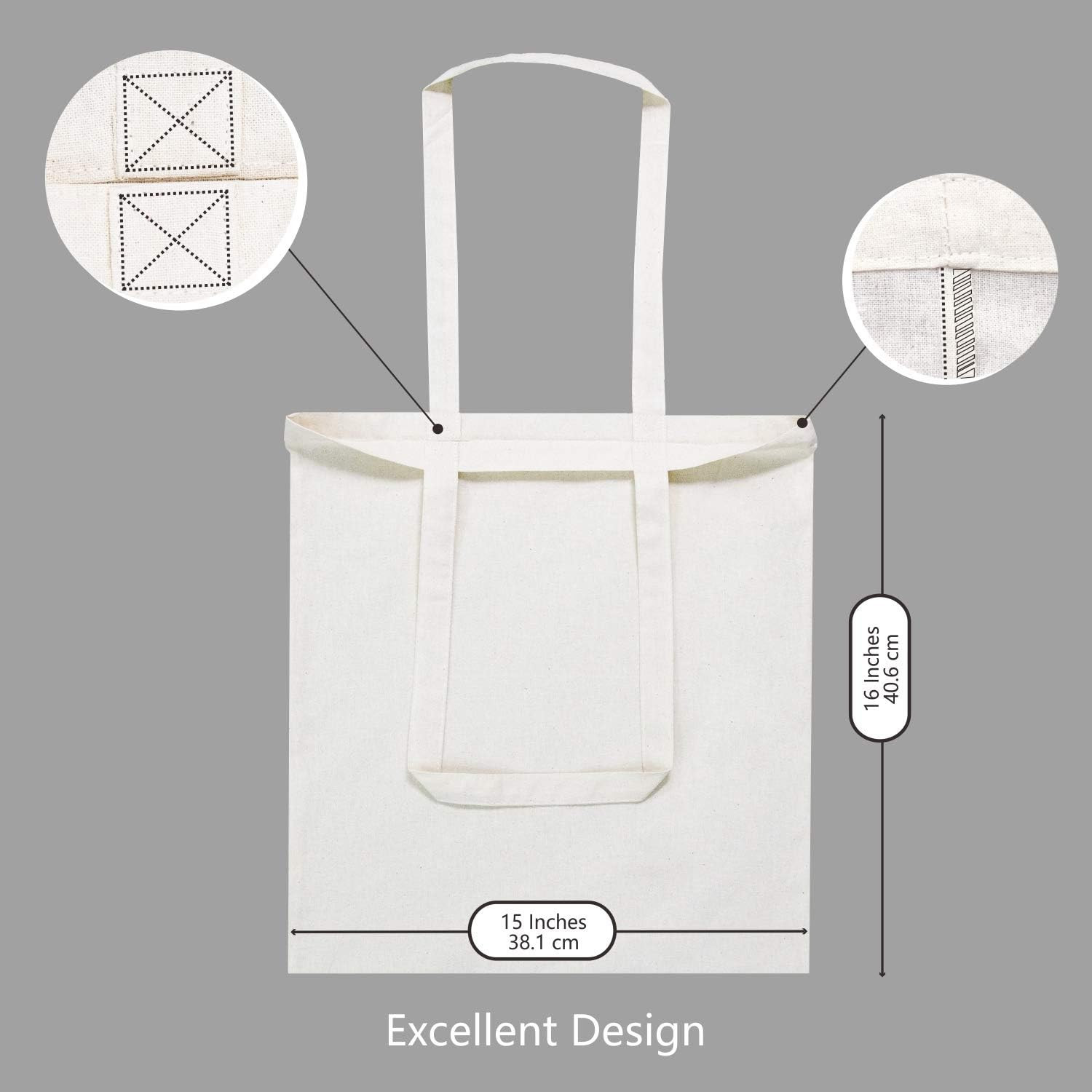 192-Pack Economical 16″X15″ Cotton Tote Bags, Lightweight Medium Reusable Grocer