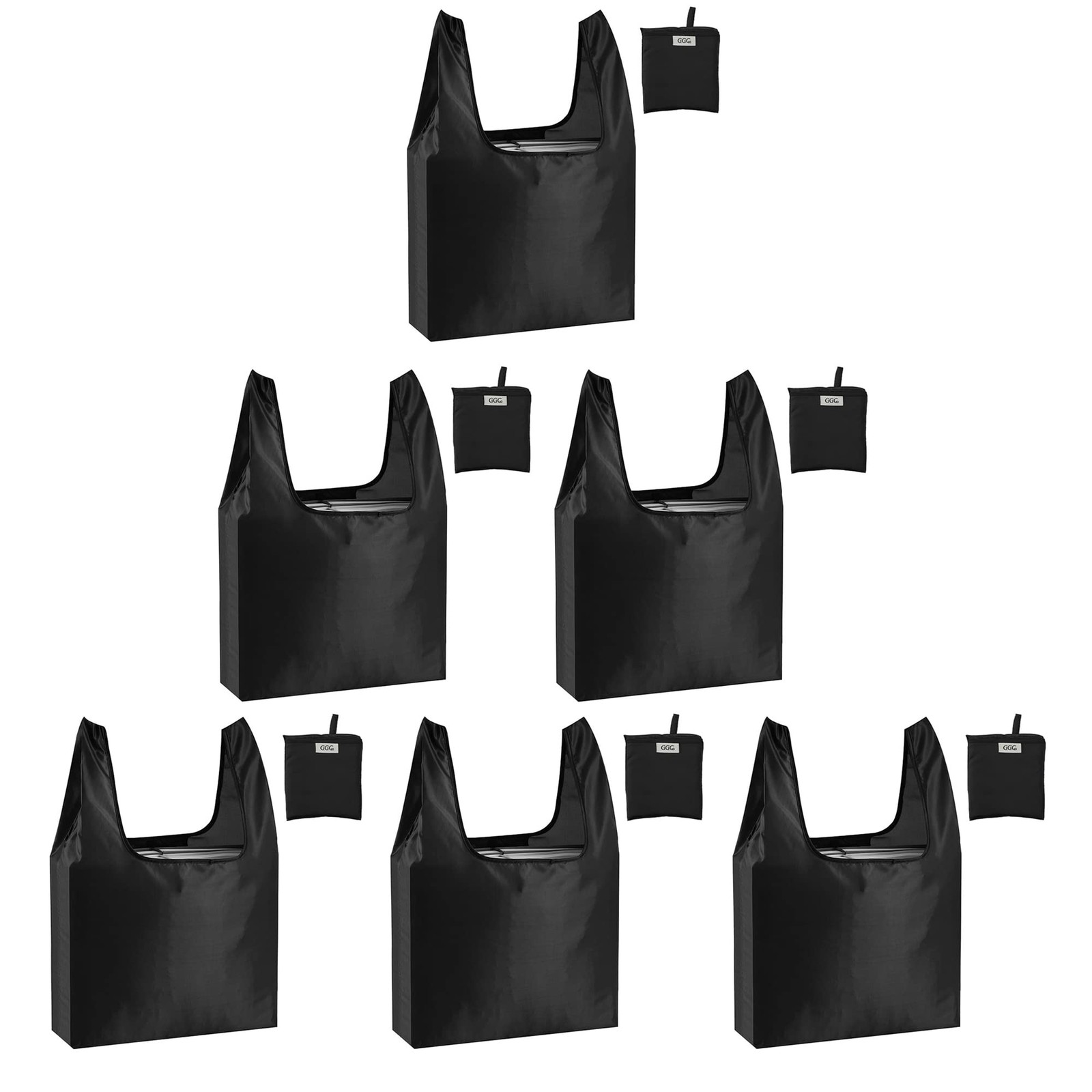 CiCiGo Large Reusable Bags Shopping Washable Foldable 6 Pack Large, Black