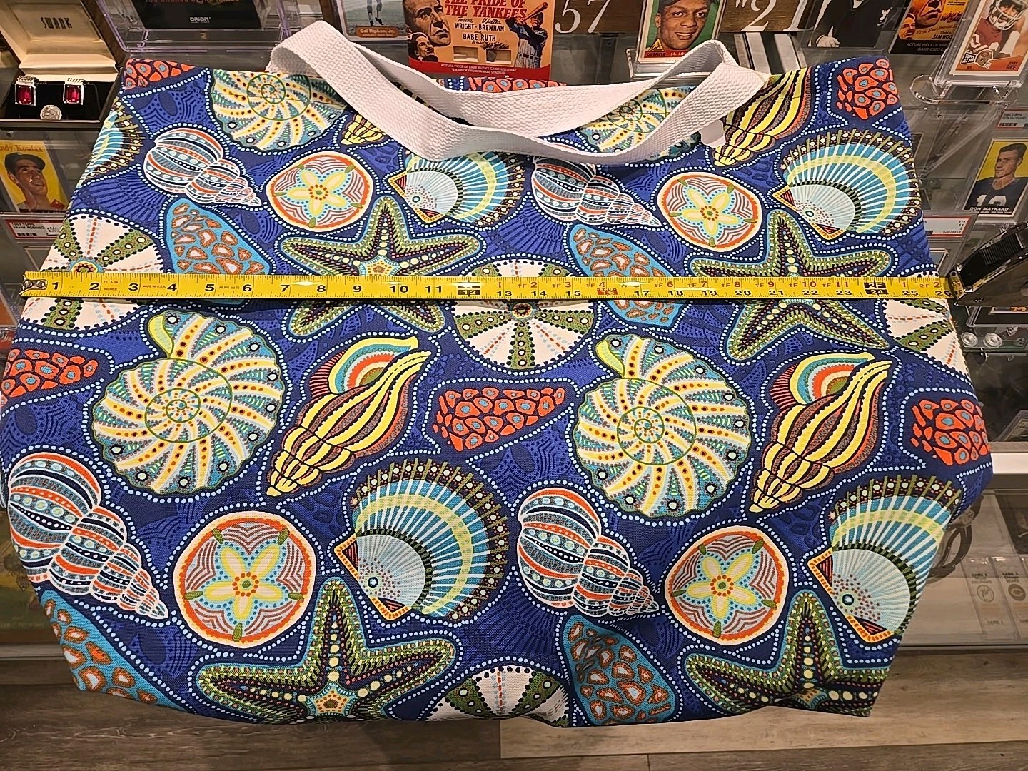 Cotton Canvas Hand Made Sea Shells Tote Bag 25×16 Three Inside Pocket Beautiful
