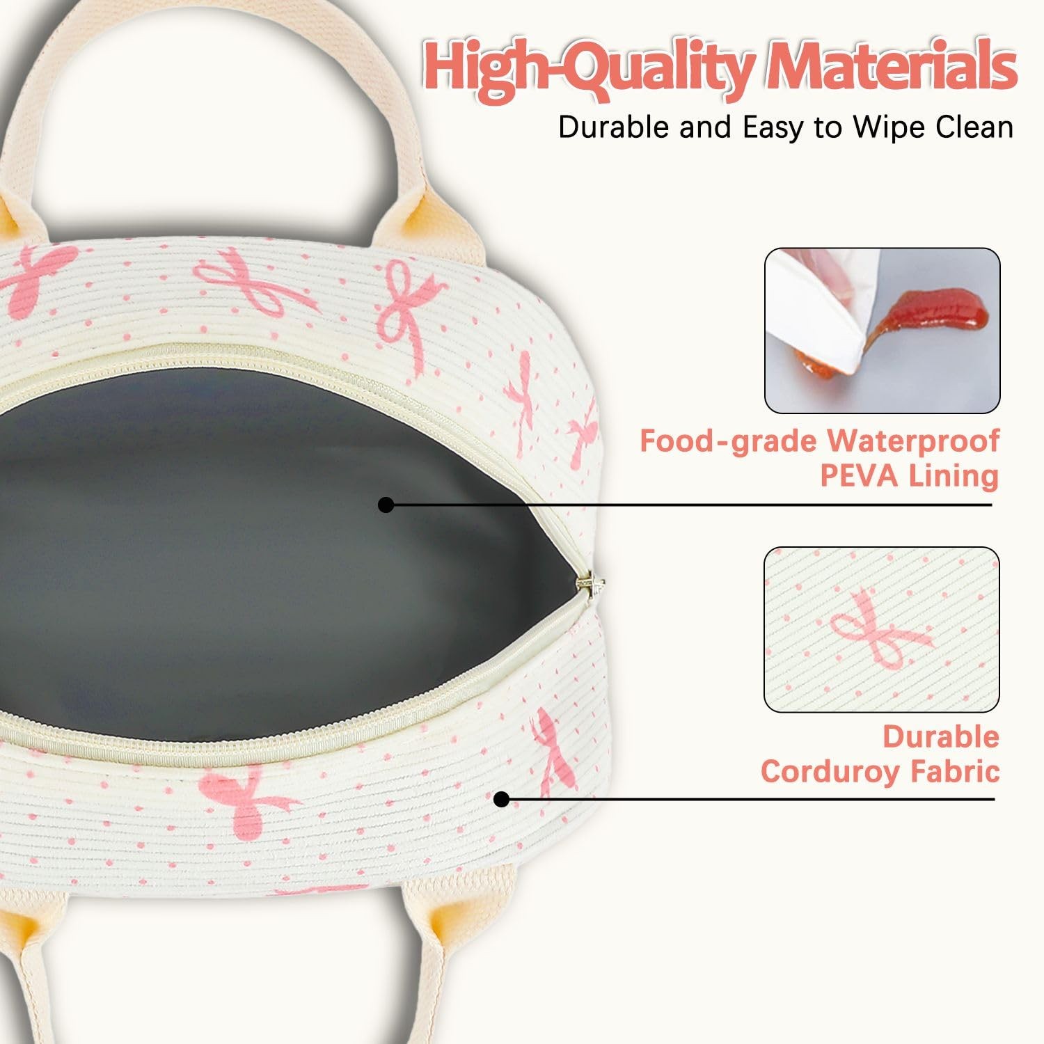 GYEUKHAM Lunch Bag for Women Men – Cute Large, Corduroy Pink Butterfly