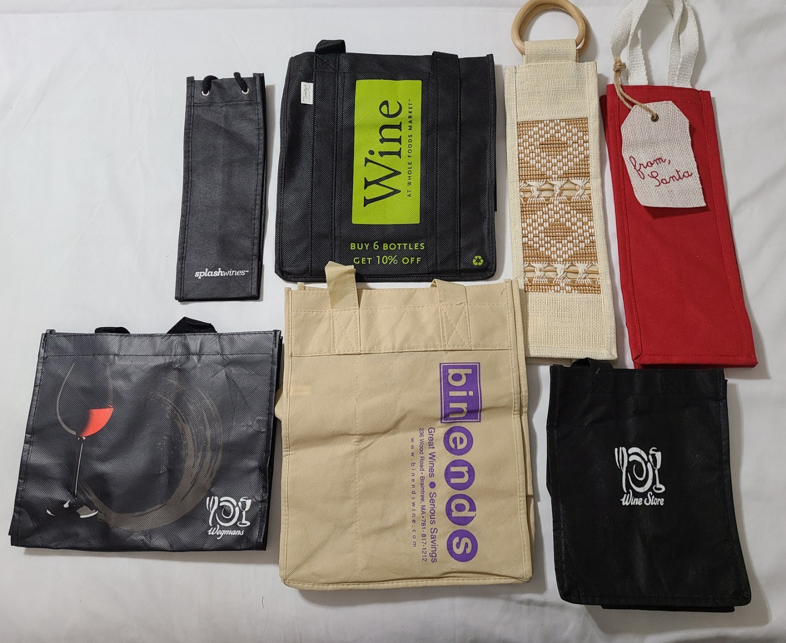 7pk Reusable Wine Tote Bag Lot Bottle Carriers Gift Bags Wegmans Whole Foods EUC