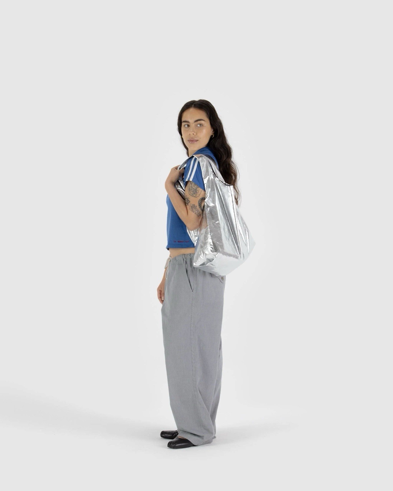 NEW! Baggu STANDARD BAG in “Metallic Silver” — Recycled Nylon SOLD OUT + RARE!!!