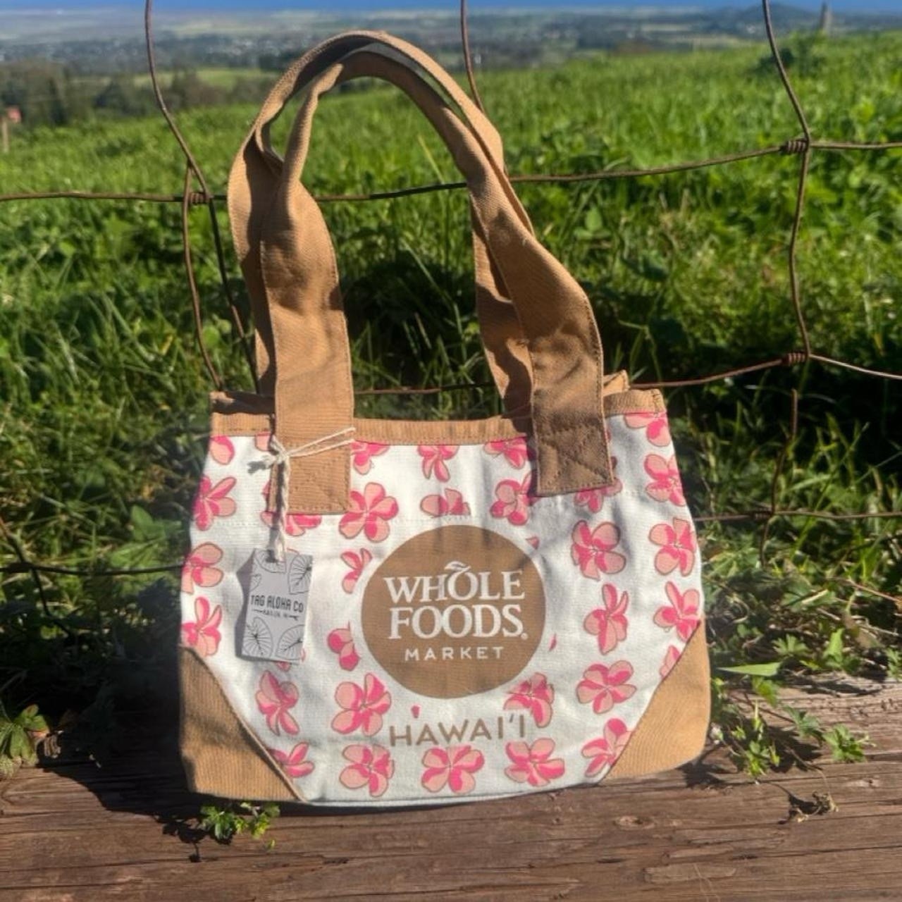 Whole Foods Tag Aloha Company Pink Plumeria Mini Tote Bag Hawaii Exclusive