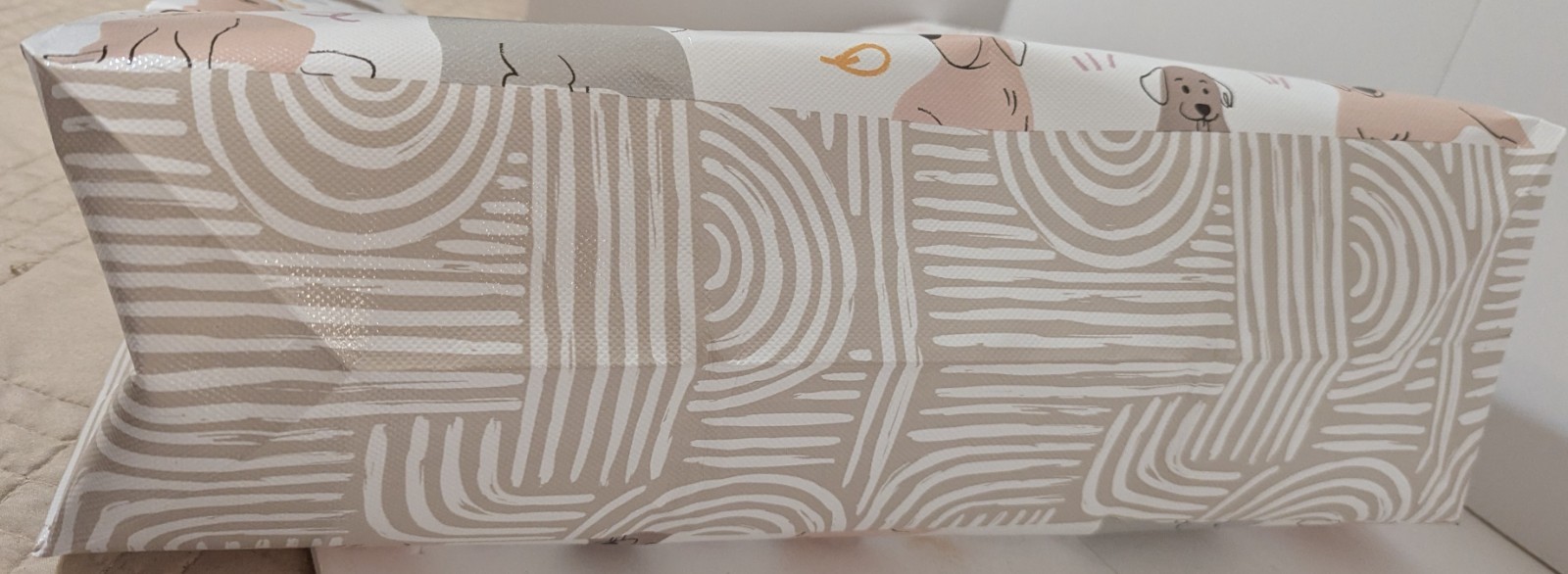 Dog Vinyl Plastic Canvas Reusable Large Tote Bag with Fabric Handles Flat Bottom