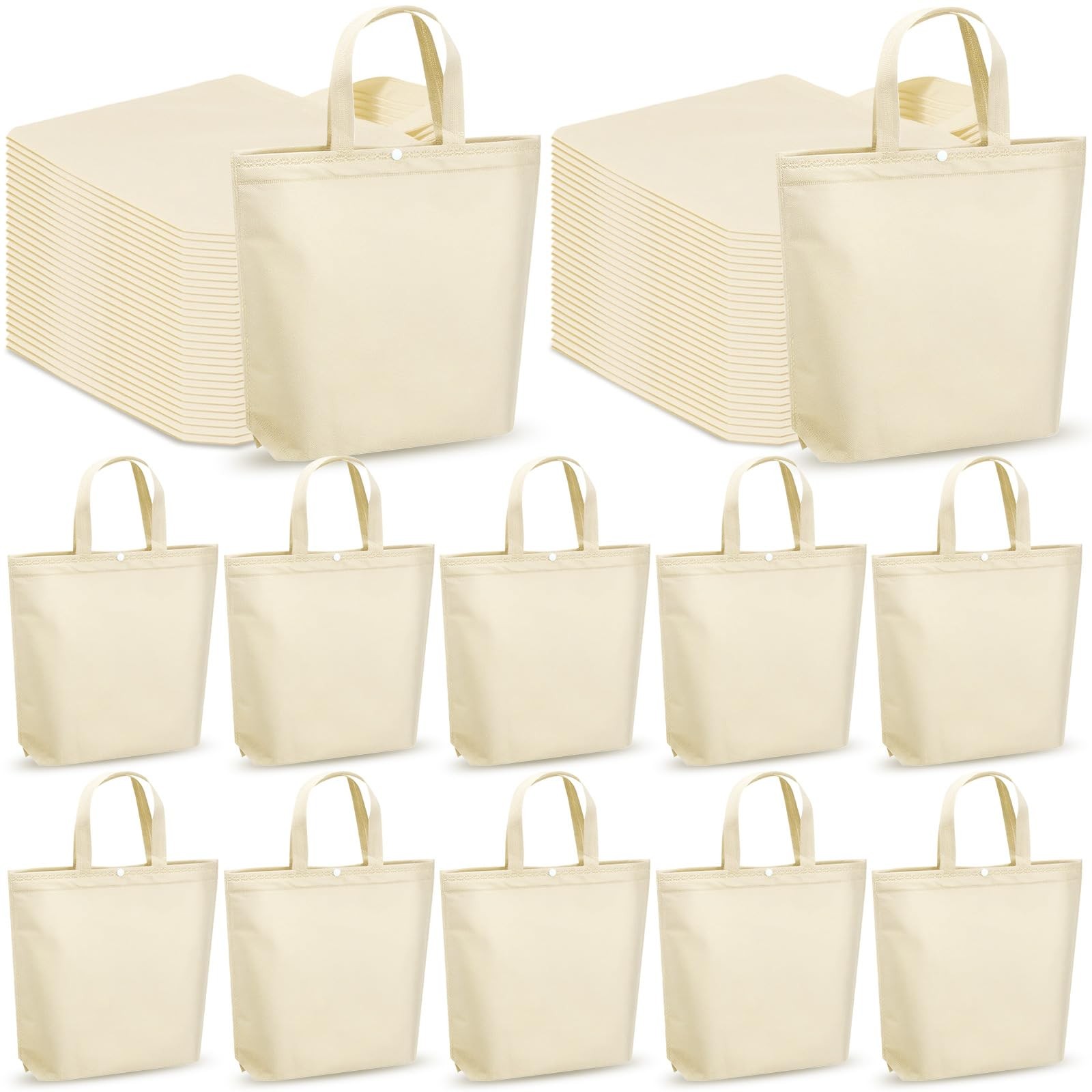 100 PCS Reusable Grocery Bags, Bulk Non Woven, Portable Foldable Tote, Button
