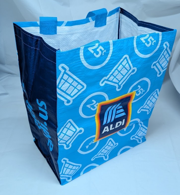 Aldi Reusable Grocery Bag Eco-Friendly Shopping Tote Blue Quarter Logo 13″x14″x8