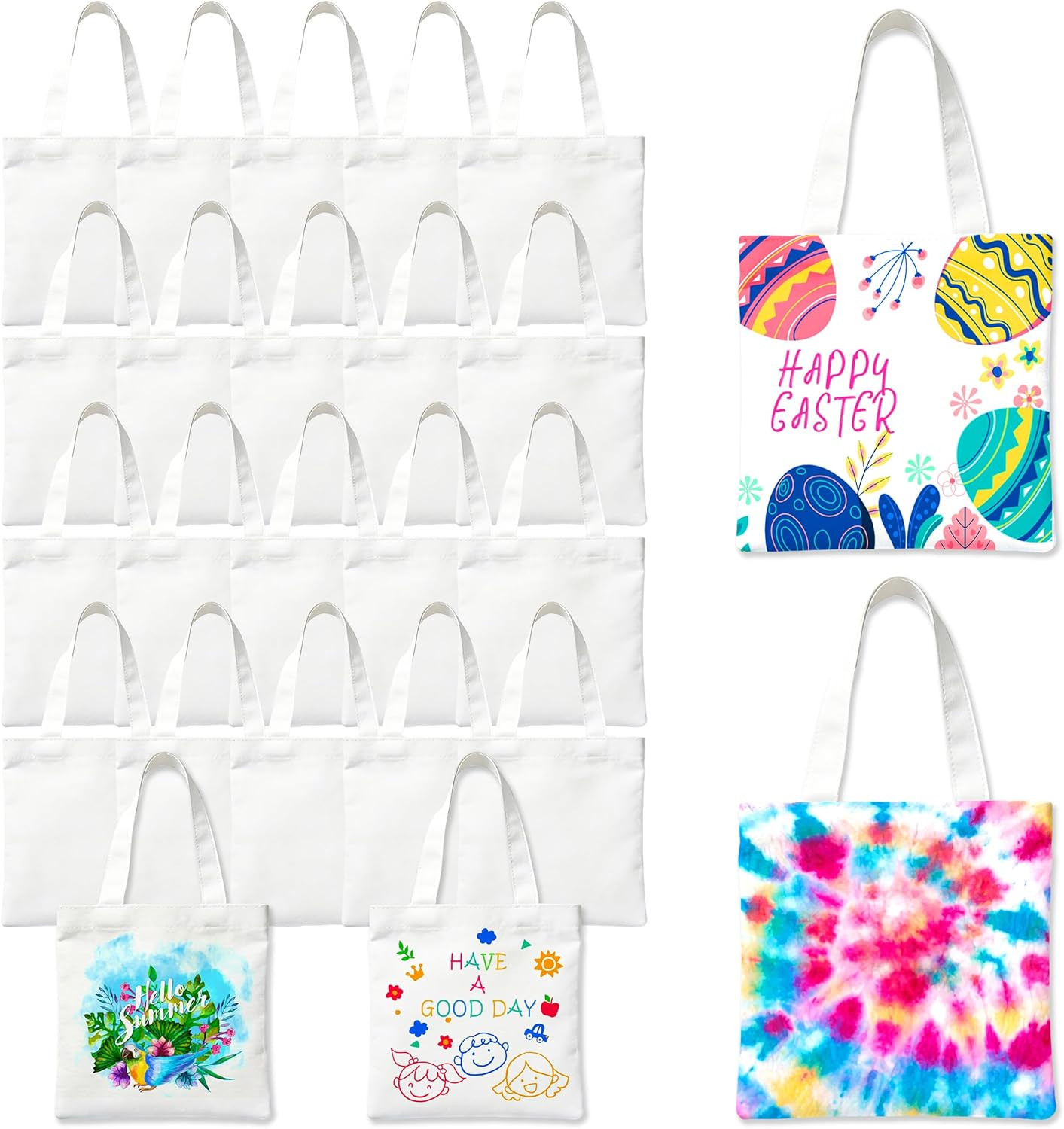24 Pack Mini Sublimation Tote Bags 8 X 8.75 in Blank White Gift Bags with Handle