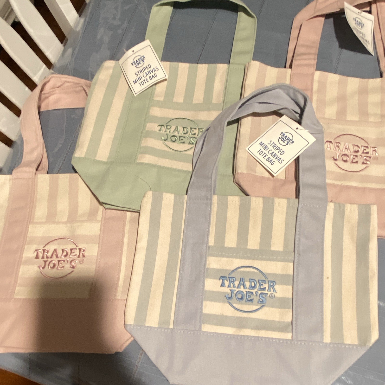 Trader Joe’s Striped Mini Canvas Tote Bag, Reusable Multicolor