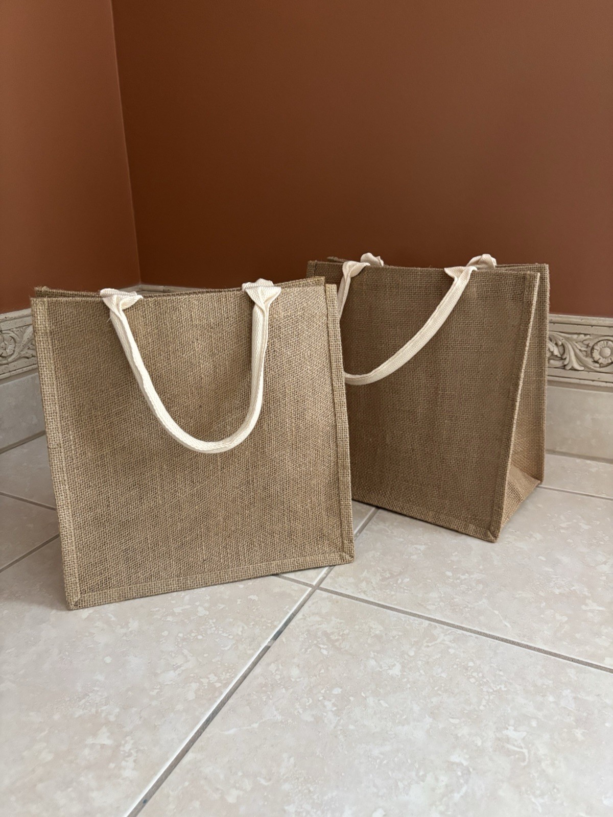 Beige Reusable Canvas Tote Bags 2-Pack Small Solid Plain 12x10x12 in