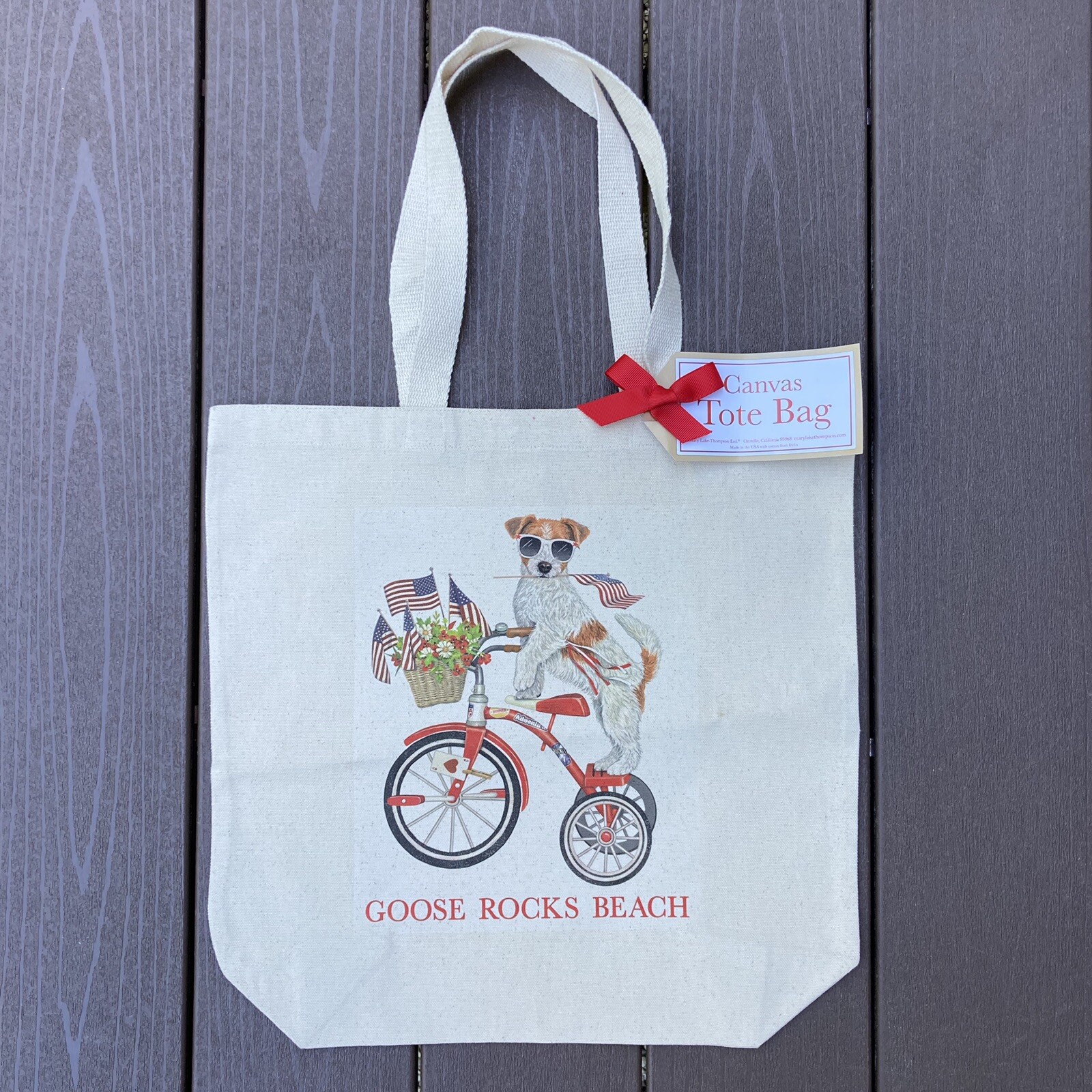 Mary Lake-Thompson Canvas Tote Bag Patriotic Jack Russell Dog Goose Rocks Beach