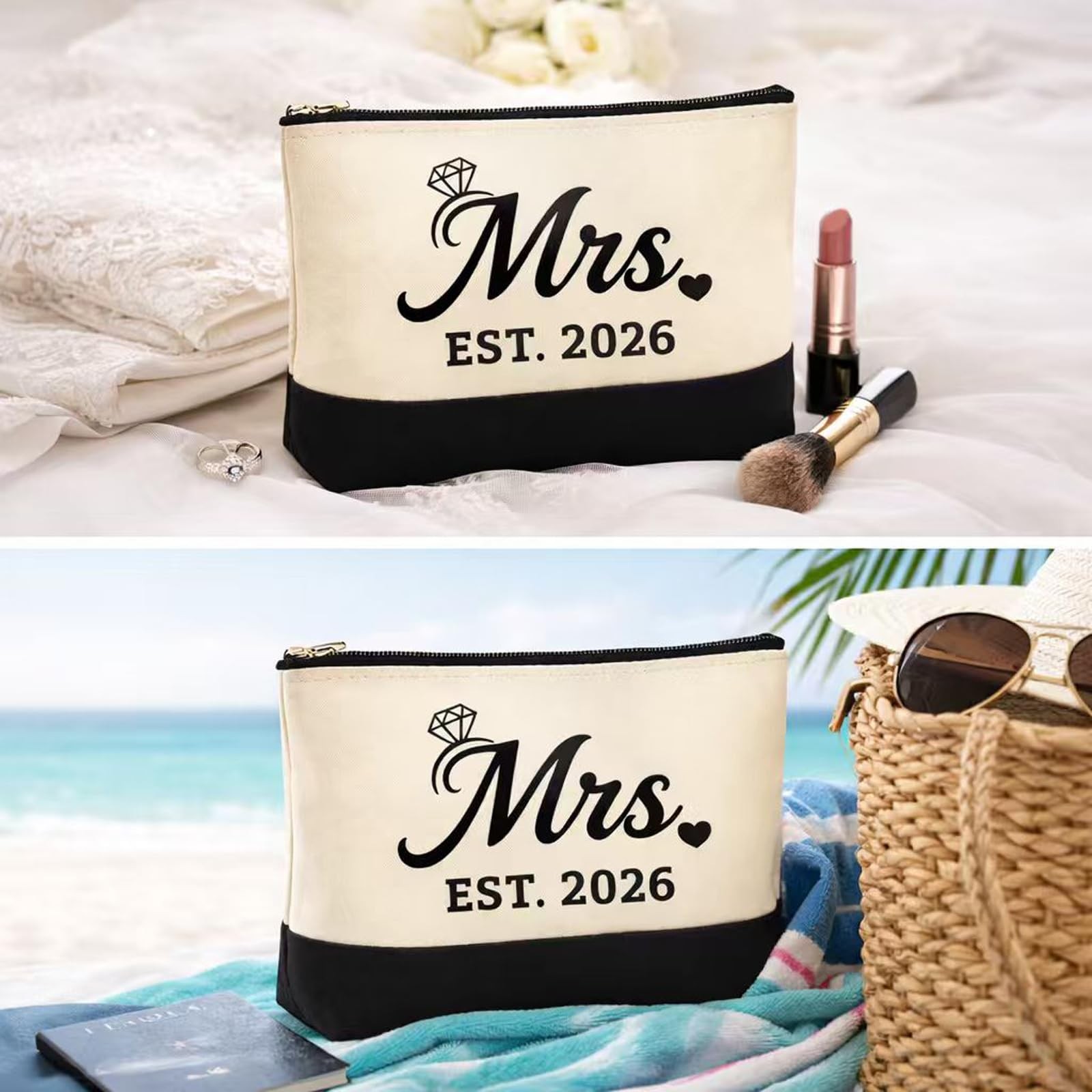 Terrarowth Mrs 2026 Canvas Tote Bag Set, Wedding Bridal Gift Large, White