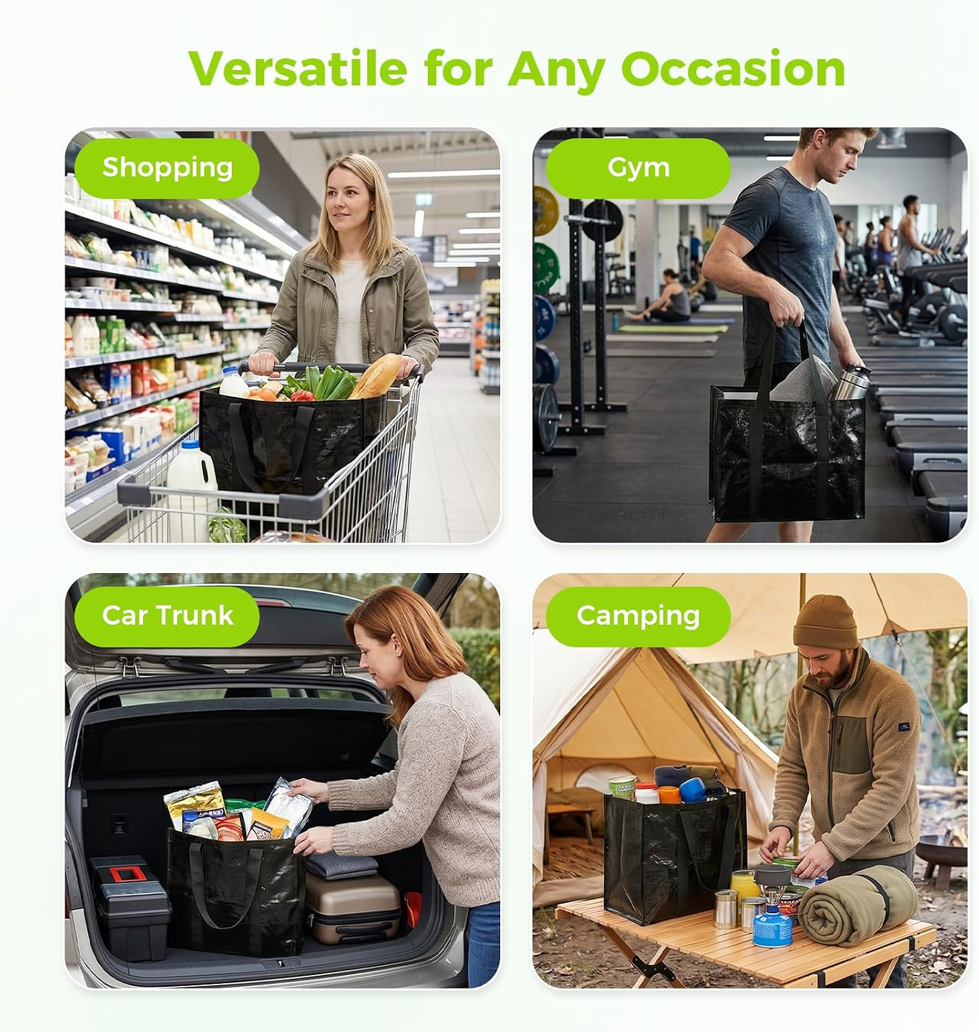 Heavy Duty Reusable Grocery Bags – 4 Pack, Waterproof, Large Capacity 33L