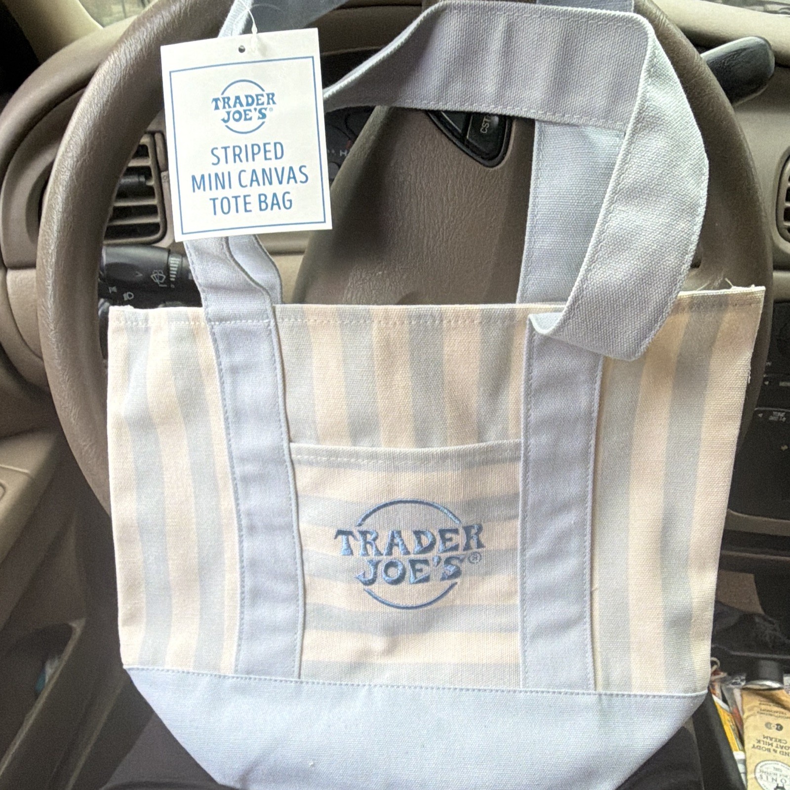 Trader Joe’s Striped Mini Canvas Tote Bag Blue/White Cotton Polyester