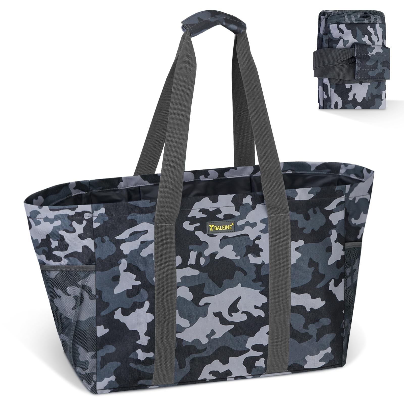 Soft 9 Gallon Extra Large Utility Tote Foldable Reusable Storage Bag Grey Cam…