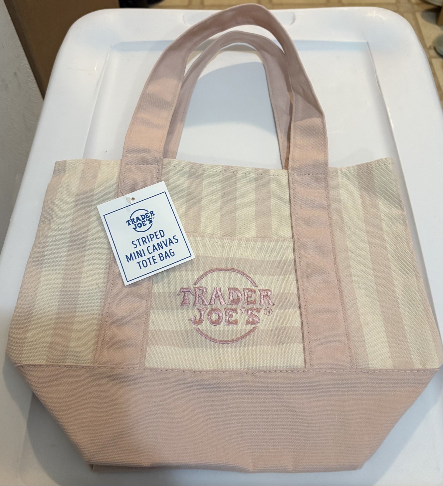 NEW Trader Joe’s Mini Pastel Stripe Canvas Tote Bags Full Set of 4 NWT