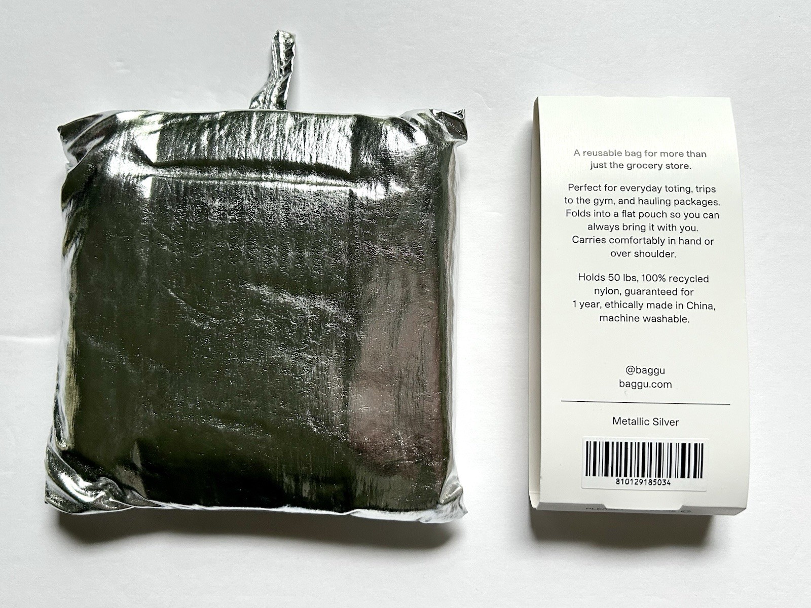 NEW! Baggu STANDARD BAG in “Metallic Silver” — Recycled Nylon SOLD OUT + RARE!!!