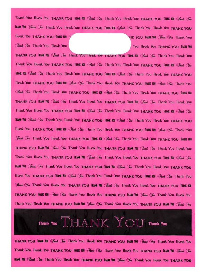 Bags Direct 9X12 Hot Pink Thank You Die Cut Handle Plastic Bags 50/Cs Brand