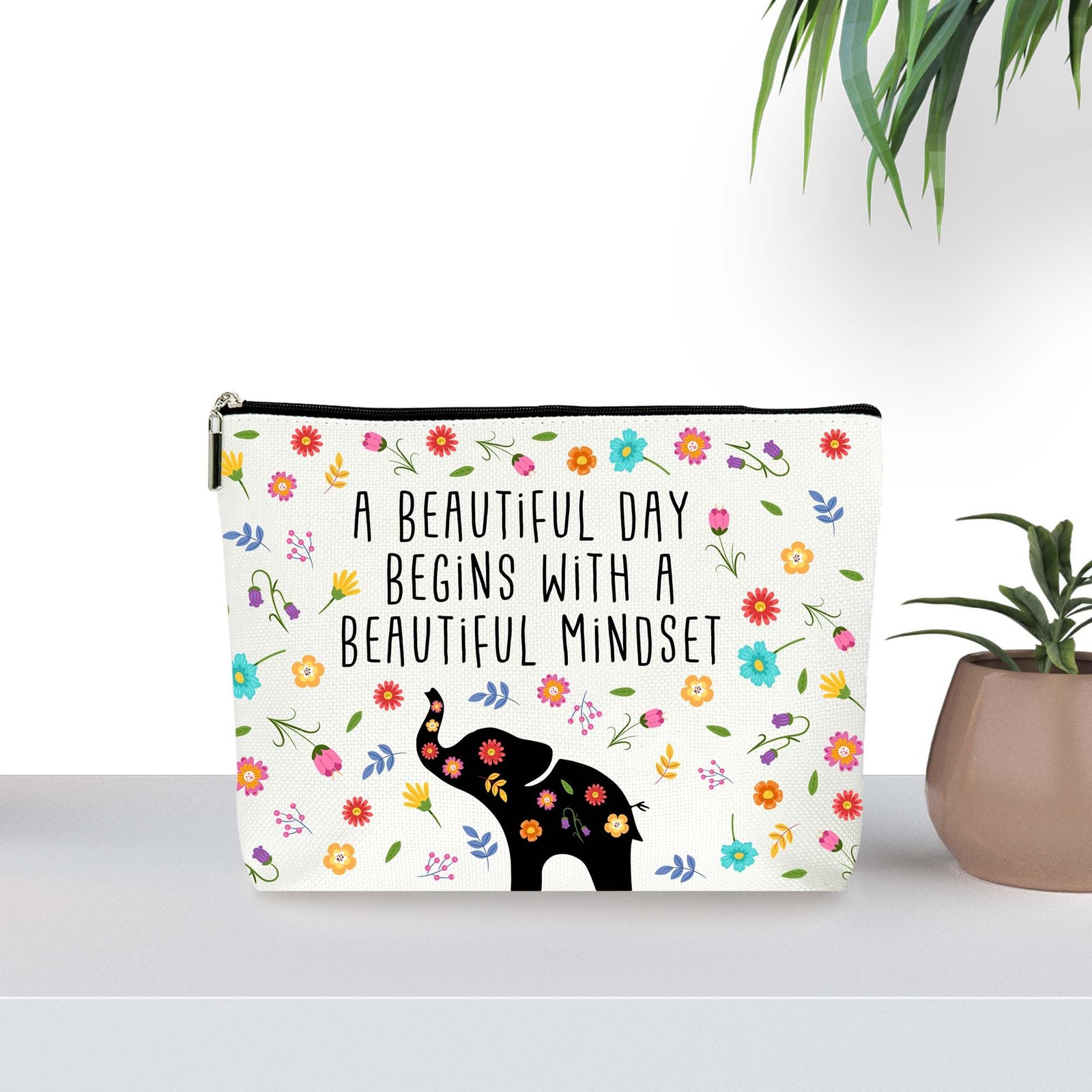 ZYQFN Elephant Cosmetic Makeup Bags, Daily Positive Affirmations for White