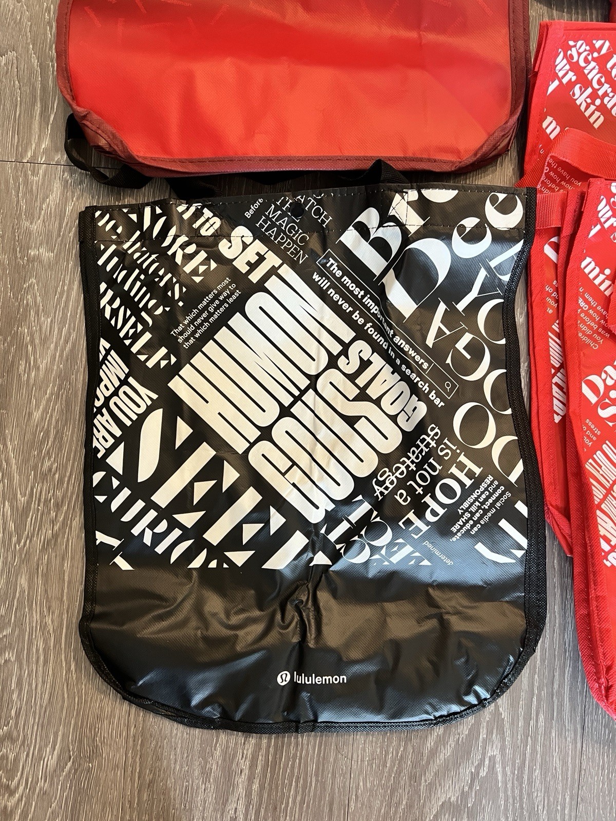 lululemon Reusable Shopping Tote Bag Lot, Multicolor Text, 14x6x16 in