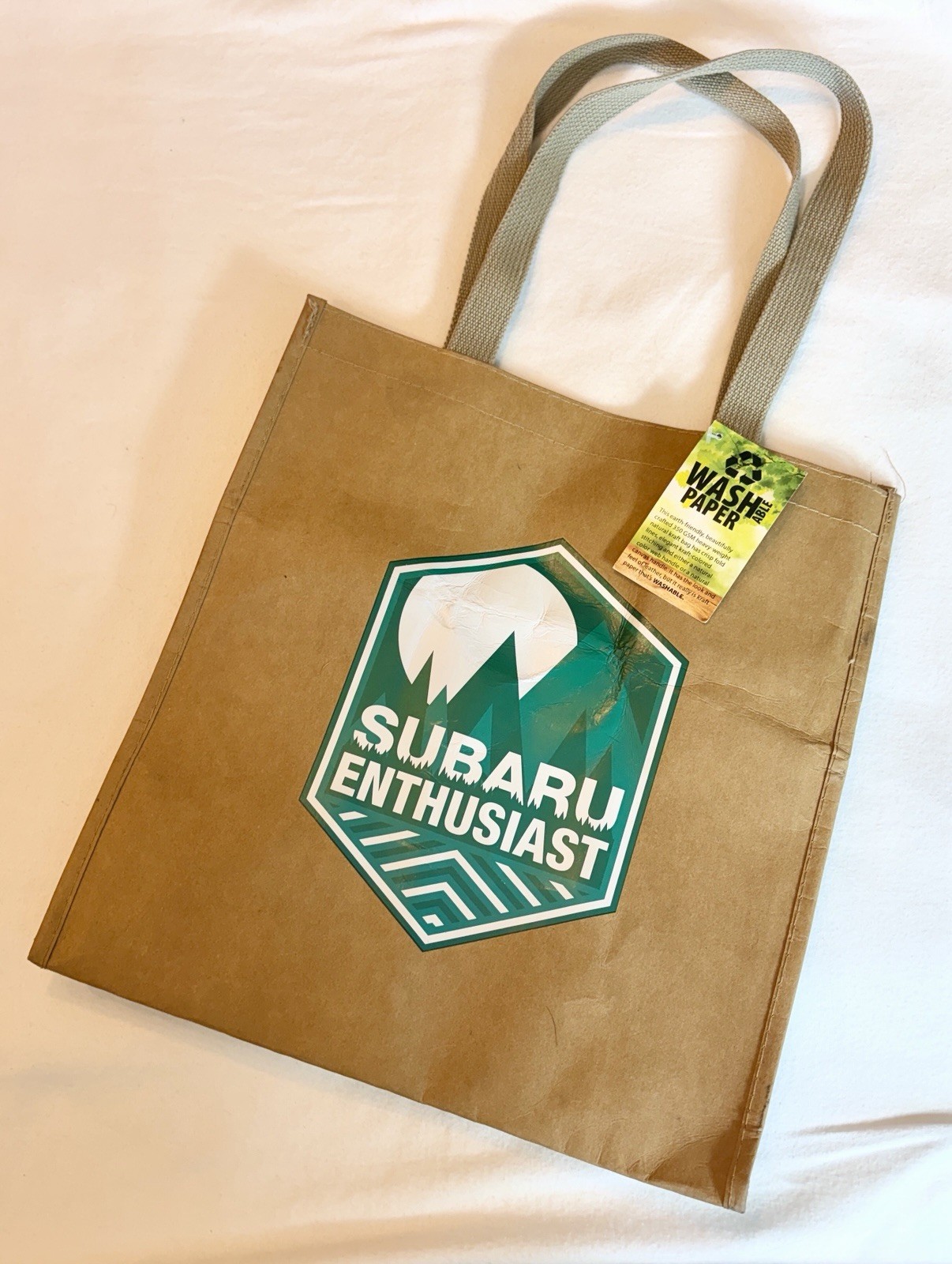 Subaru Swag Washable Paper Bag Tote TAG Enthusiast Merch 12” 13” 8” Fabric Strap